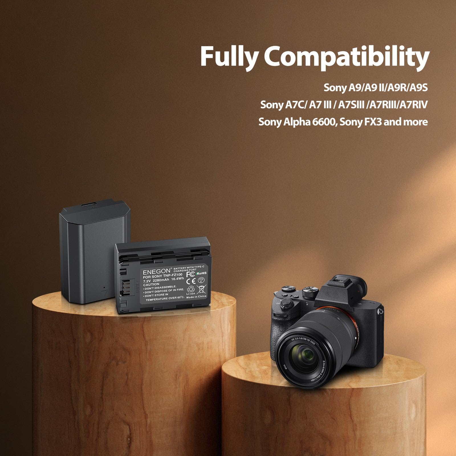 Enegon Np Fz100 Battery And 2 In 1 Usb C Direct Charging Cable,2 Pack 2280Mah Replacement Battery For Sony A7Iii,A7Iv,Fx3, Fx30,