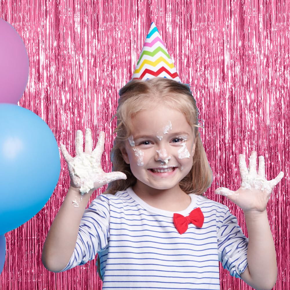 20 Pack Pink Backdrop Party Decorations Tinsel Curtain Party Backdrop Foil Fringe Birthday Decorations Photo Booth Streamer Back