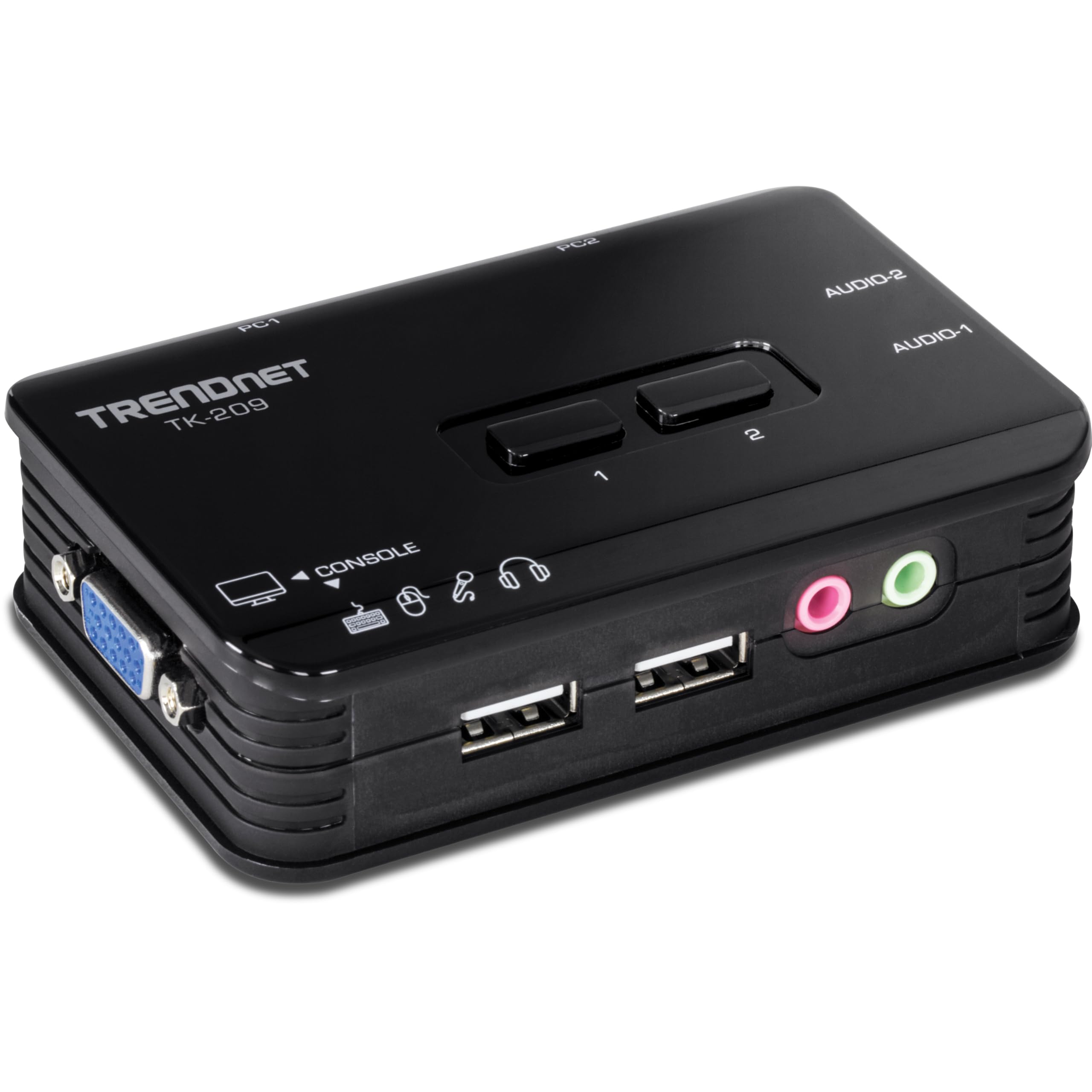 Trendnet 2 Port Usb Kvm Switch And Cable Kit With Audio, Manage Two Pcs, Usb 1.1, Hot Plug, Auto Scan, Hot Keys, Windows & Linux Compliant, Tk 209K