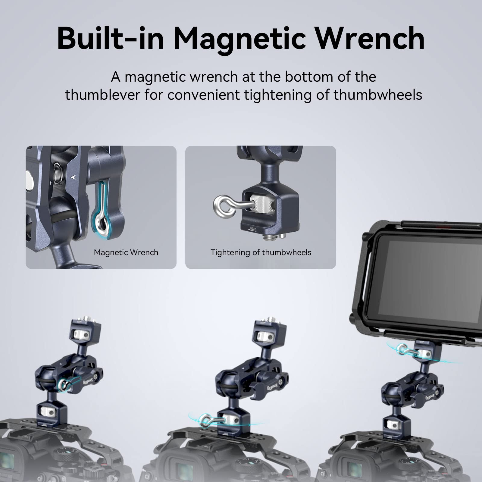 Smallrig Articulating Magic Arm With 3/8-16 Locating Screw For Arri And 1/4-20 Screw (With Retractable Pins), 360 Degree Rotatio
