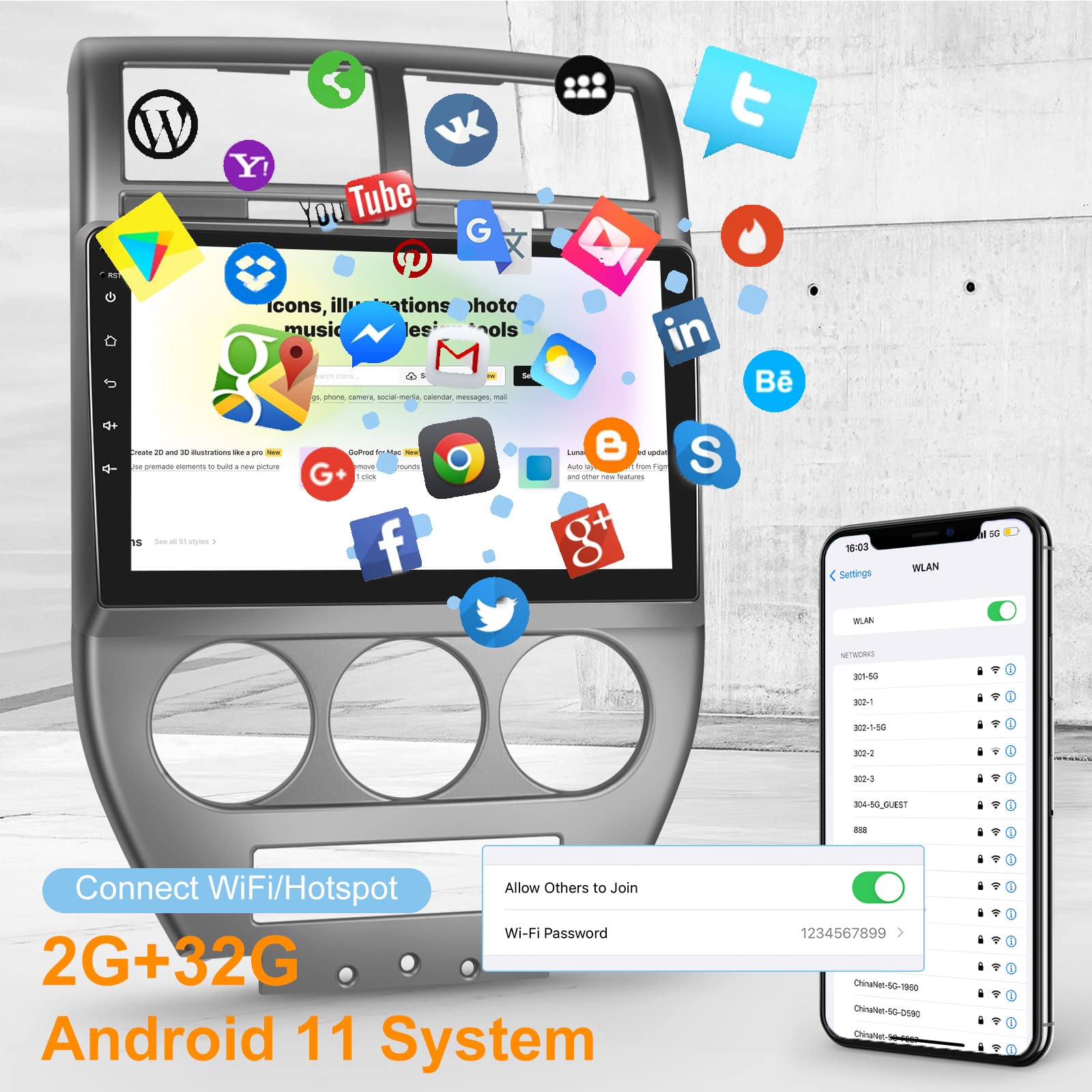 [2G+32G] Car Radio For Jeep Compass Patriot 2007 2008 2009, 10.1 Inch Android Touch Screen Stereo, Carplay/Android Auto/Mirror L