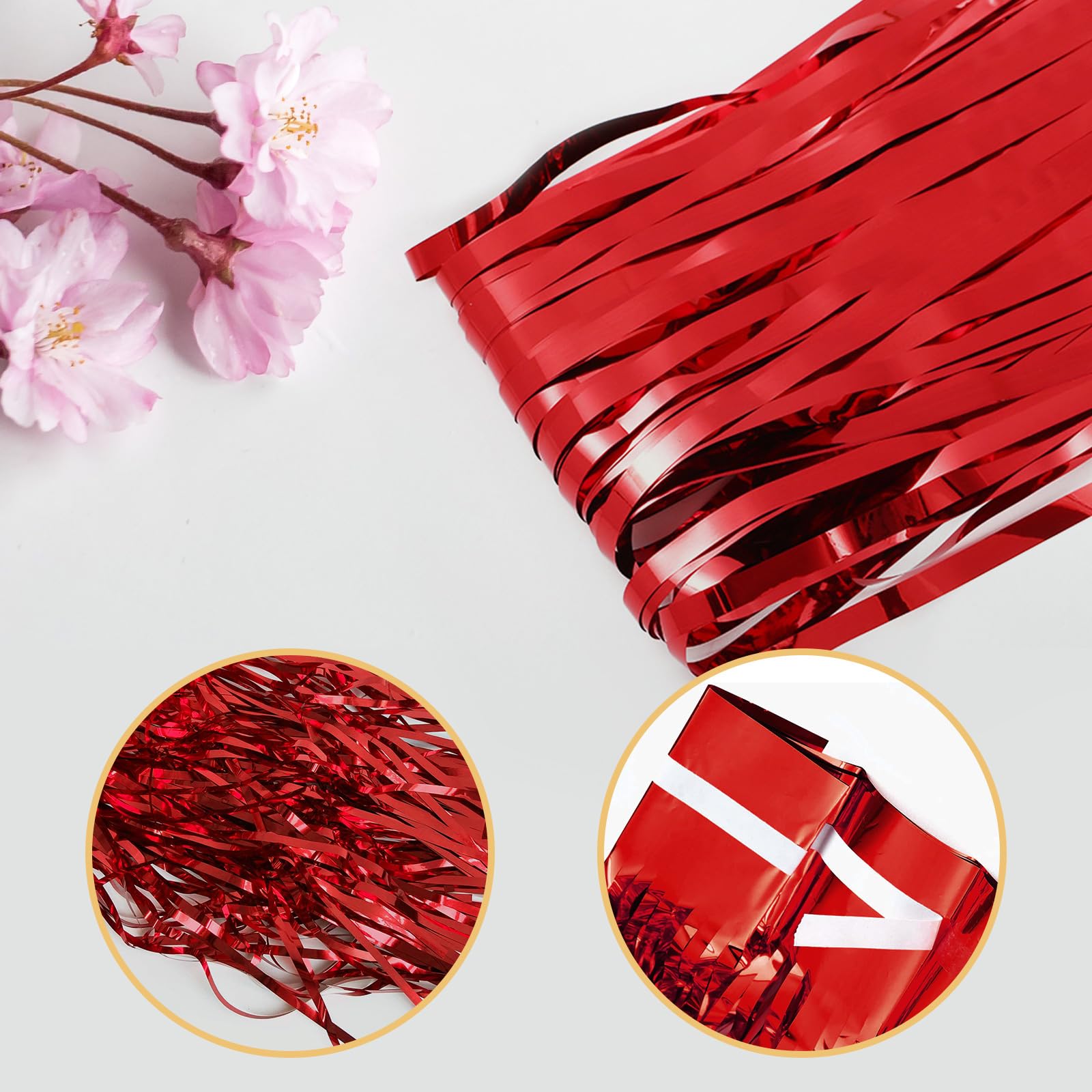 10 Pack Red Backdrop Curtain 3.2Ft X 8.2Ft Metallic Tinsel Foil Fringe Curtains Photo Booth Background For Birthday Party Decora