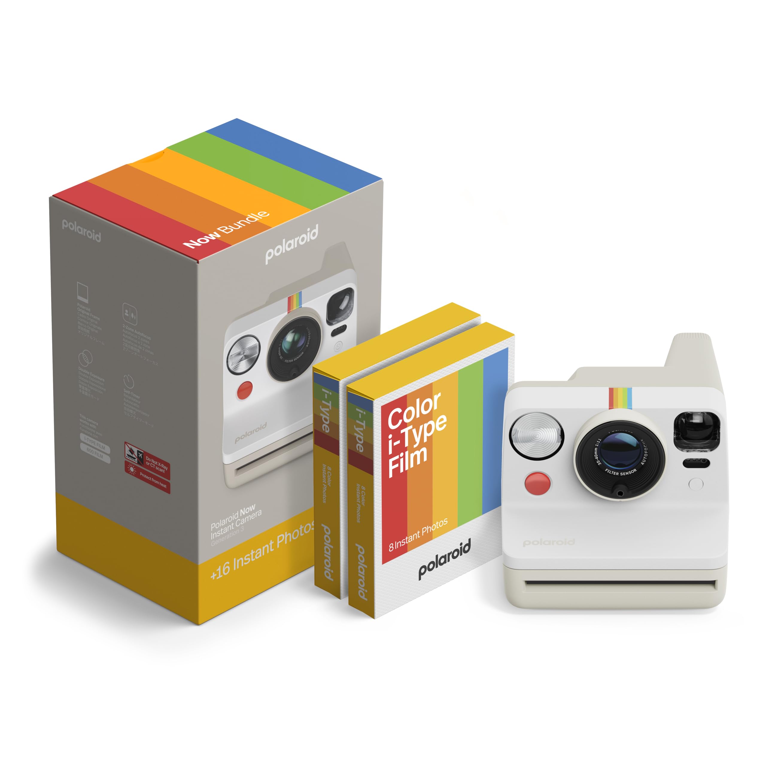 Polaroid Now 3rd Generation I-Type Instant Camera + Film Bundle - Now Pebble White Camera + 16 Color Photos (6561)