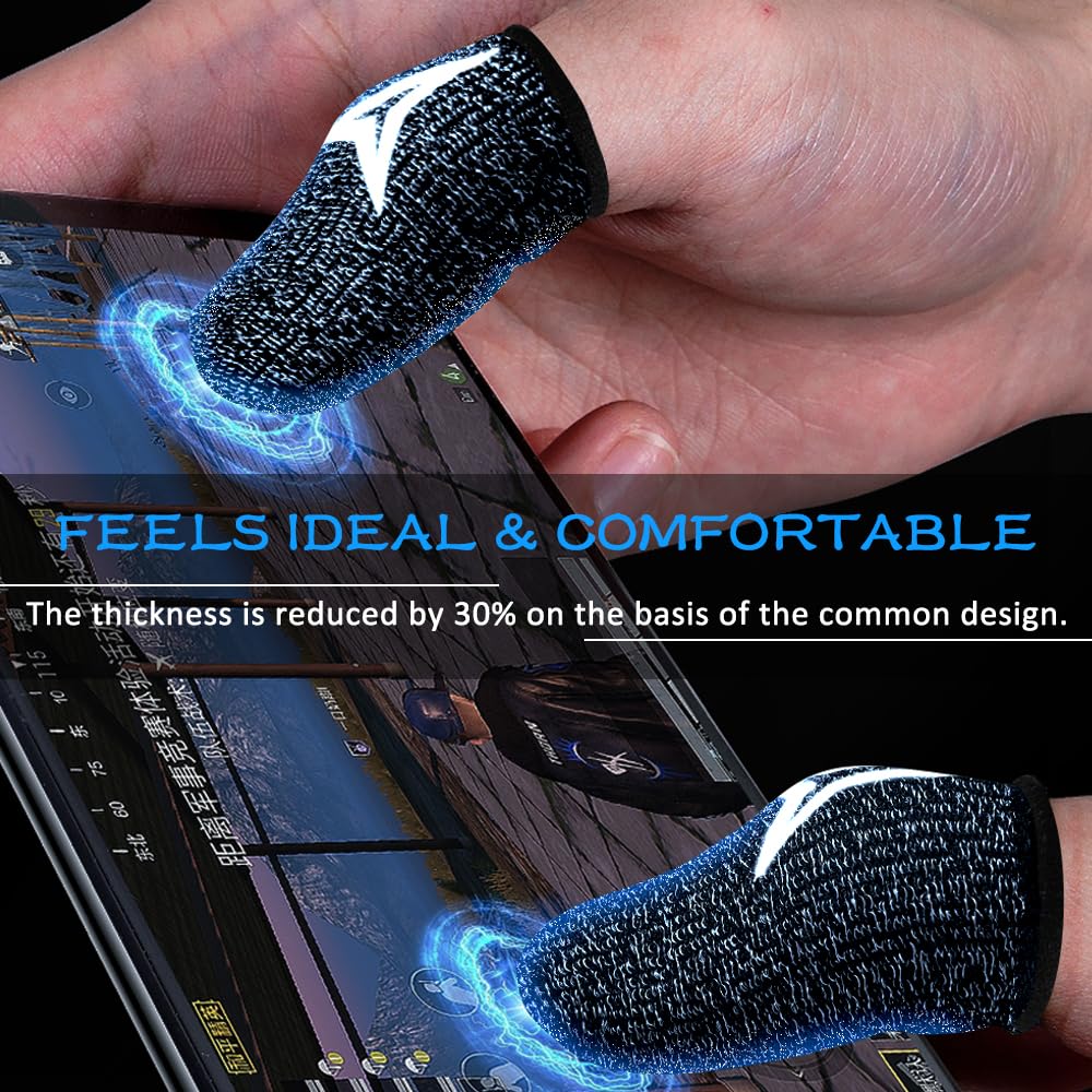 Mobile Gaming Finger Sleeves, Nuozme Finger Sleeves Fit All Mobile Phone Tablet Touchscreen Devices, 0.3Mm Silver Fiber, Smooth