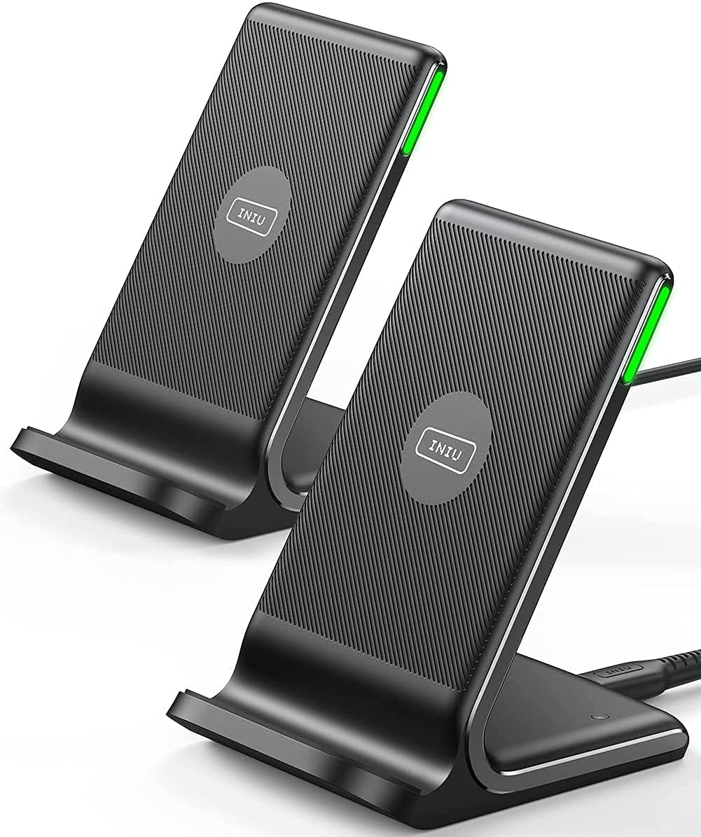 [2-Pack] Wireless Charger, INIU 15W Qi-Certified Fast Wireless Charging Stand with Sleep-Friendly Adaptive Light Compatible with