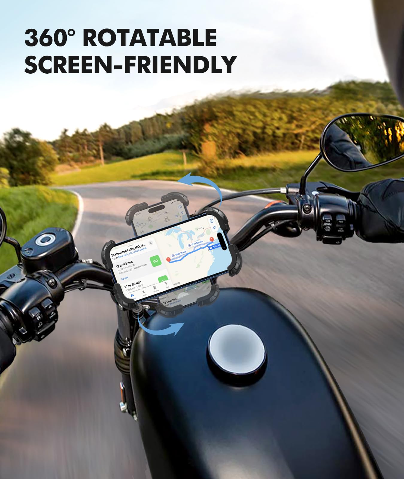 Zewdov Motorcycle Phone Mount - 360° Rotatable, Anti-Drop, Fits 4.7-6.7" Phones, Black, Model B6C, Durable Plastic,