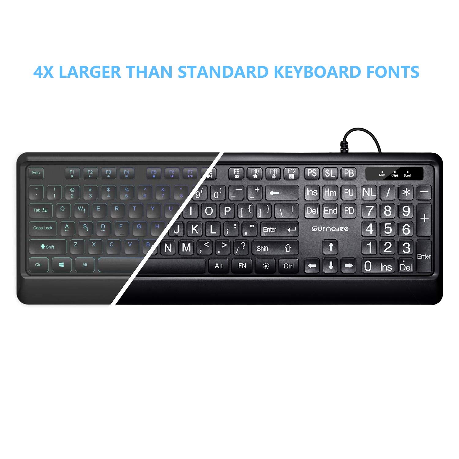 Surnqiee Large Letter Print Keyboard, 104 Keys Standard Full Size Usb Wired White Led Backlit Computer Keyboard (Kb612)