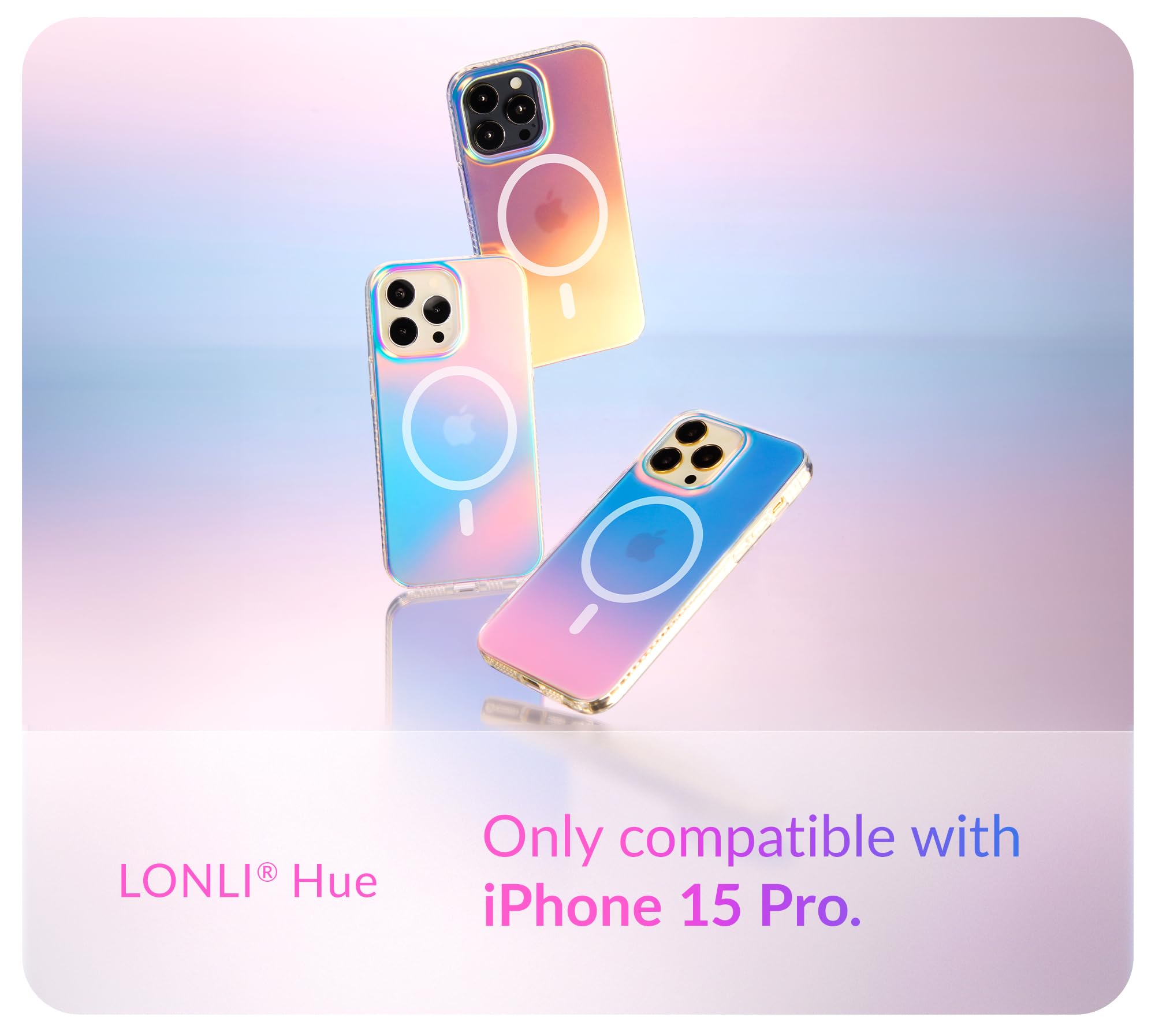 Lonli Hue   For Iphone 15 Pro Case [Compatible With Magsafe]   Holographic Iridescent   [10Ft Drop Protection] [4 Airbag Cushion
