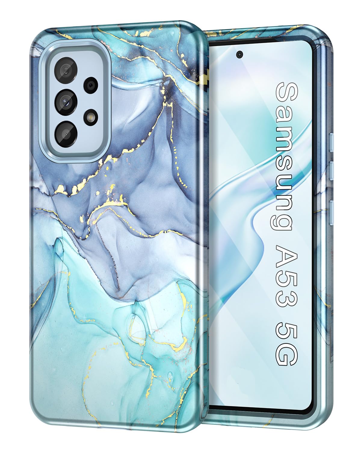 Btscase for Samsung Galaxy A53 5G Case, Marble Pattern 3 in 1 Heavy Duty Shockproof Full Body Rugged Hard PC+Soft Silicone Drop 