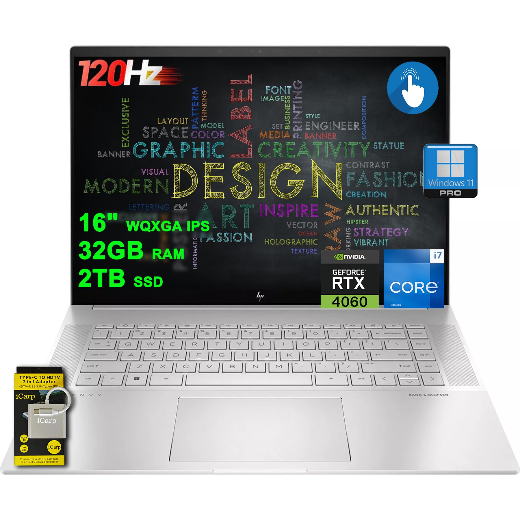 Hp Envy 16 Creator Laptop 16'' Wqxga 120Hz Touch (400Nits 100% Srgb) Intel 14-Core I7-13700H 32Gb Ram 2Tb Ssd Geforce Rtx 4060 8