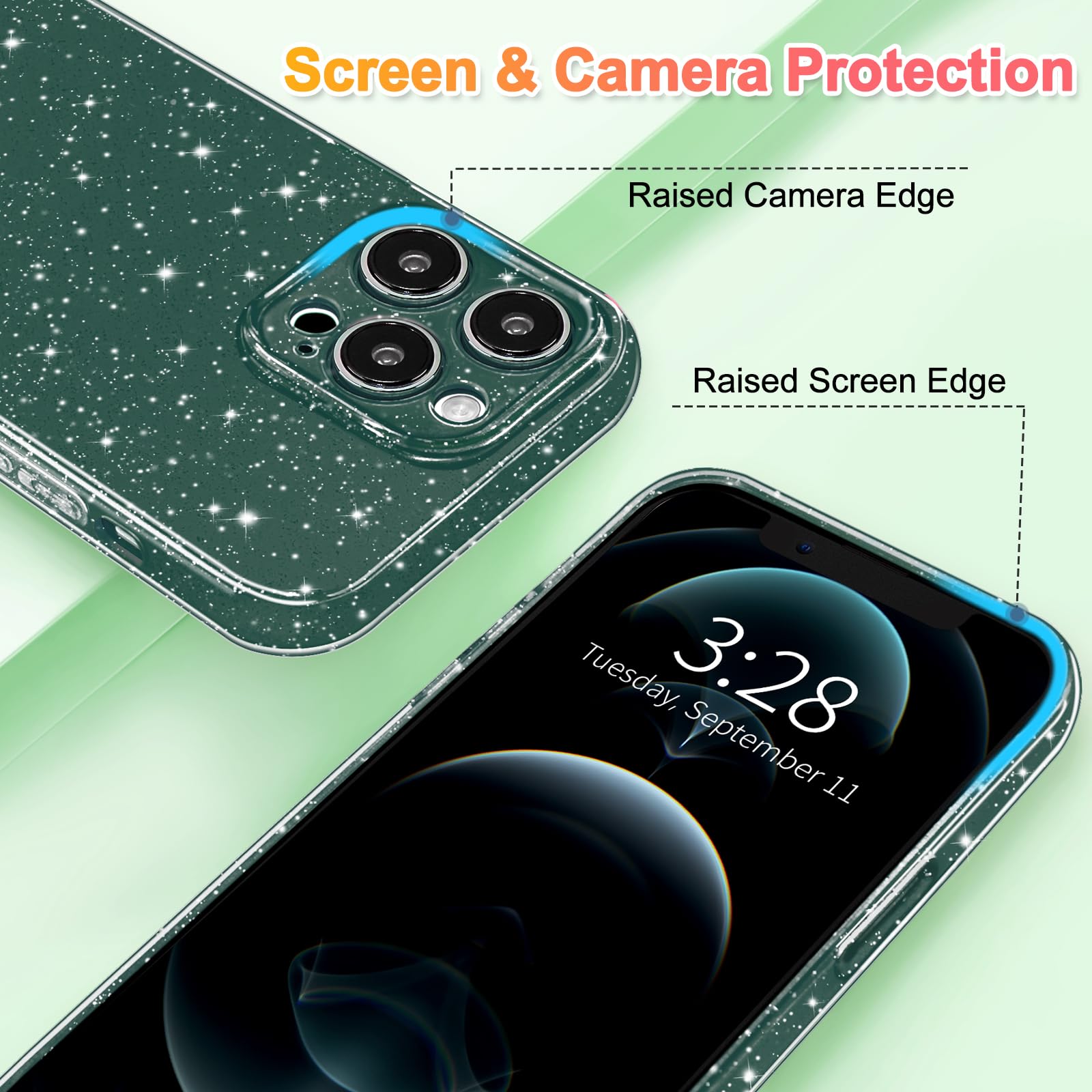 Hython Case For Iphone 12 Pro Case Glitter Cute Sparkly Shiny Bling Sparkle Phone Cases 6.1, Thin Slim Fit Soft Tpu Bumper Shock