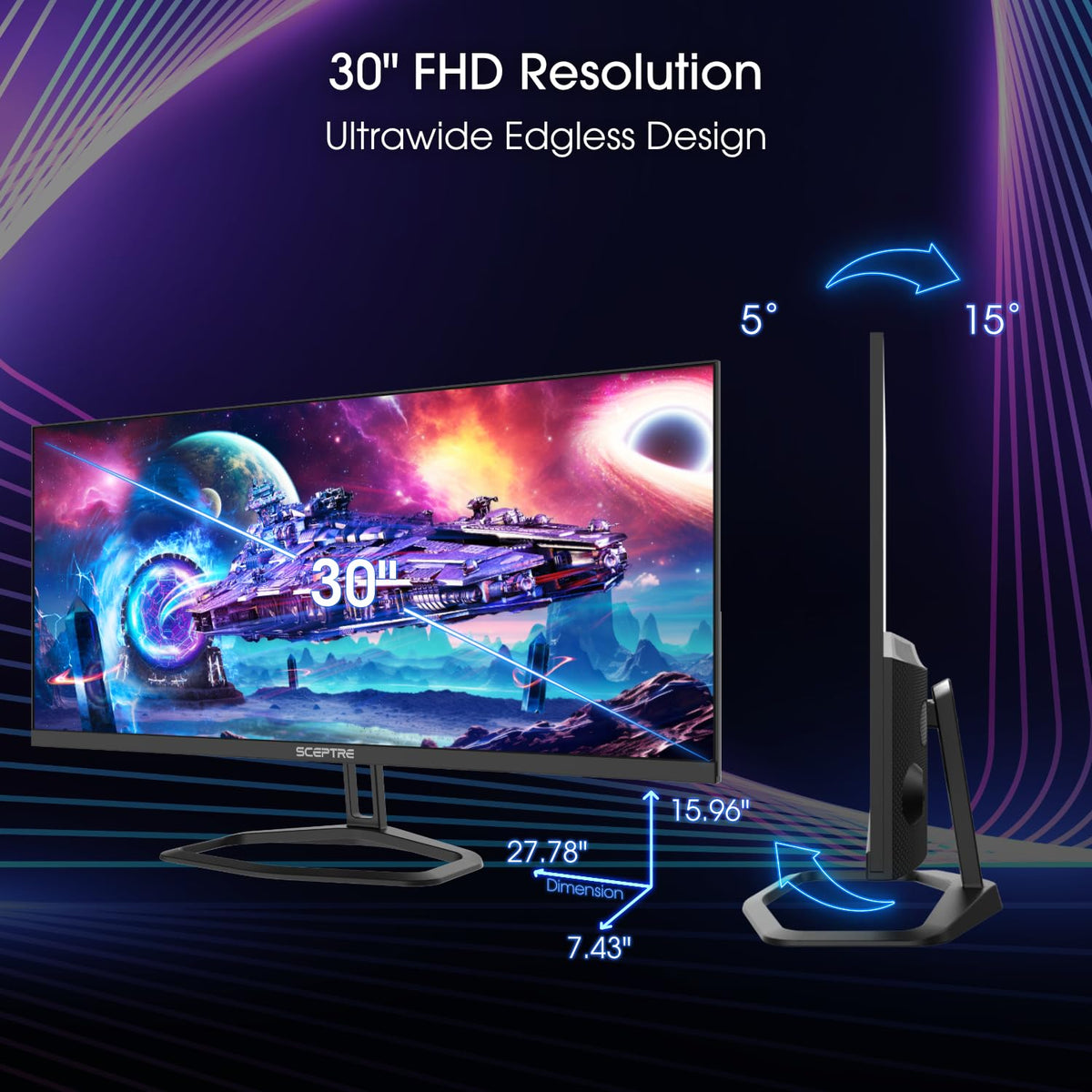 Sceptre 30 Inch Ips Monitor 21:9 Displayport X2 Up To 210Hz 1Ms Ultra ...