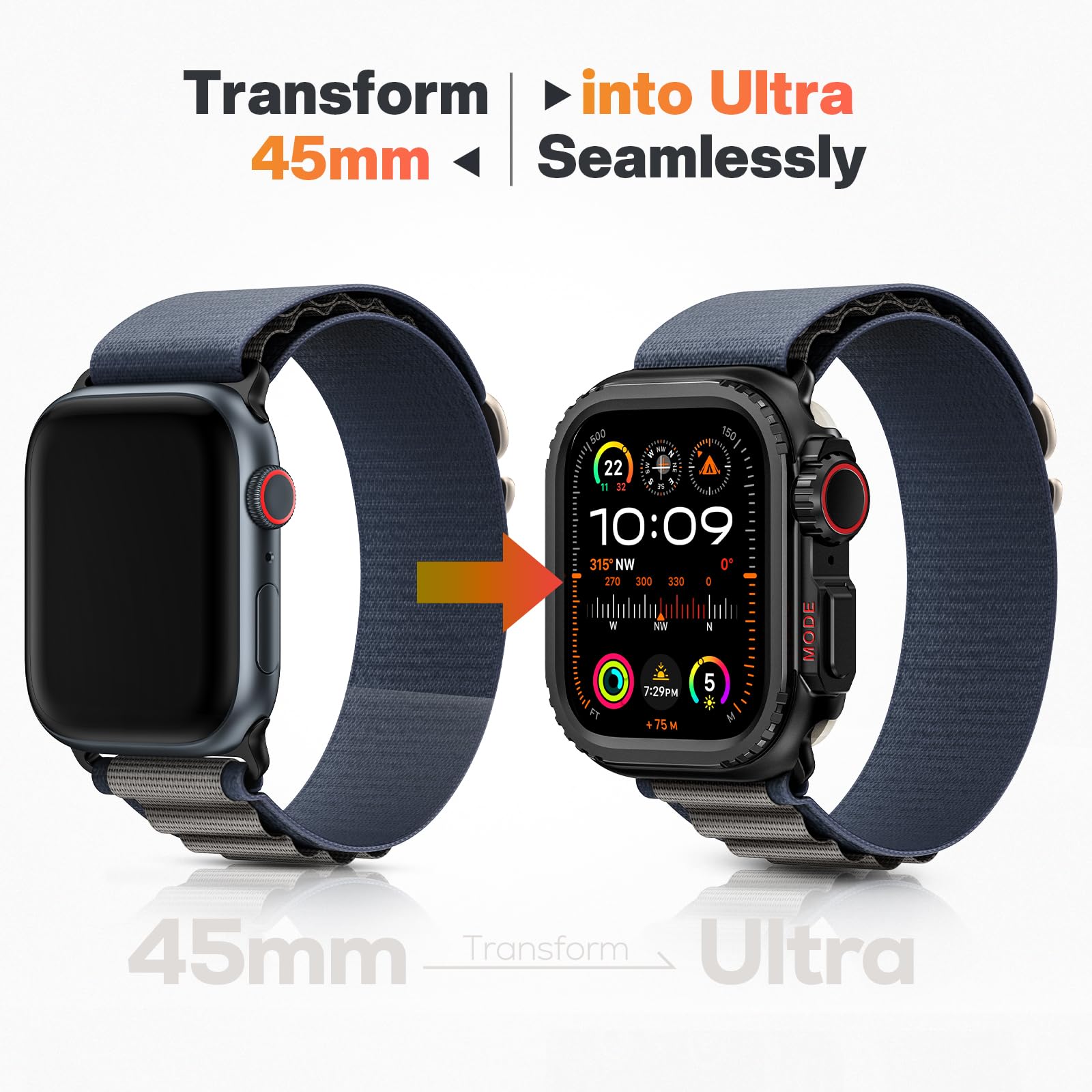 Goton Metal Bumper Case For Apple Watch Series 9 8 7 45Mm Protector, [Turn 45Mm Into Ultra Seamlessly] Rugged Bumper With Back C