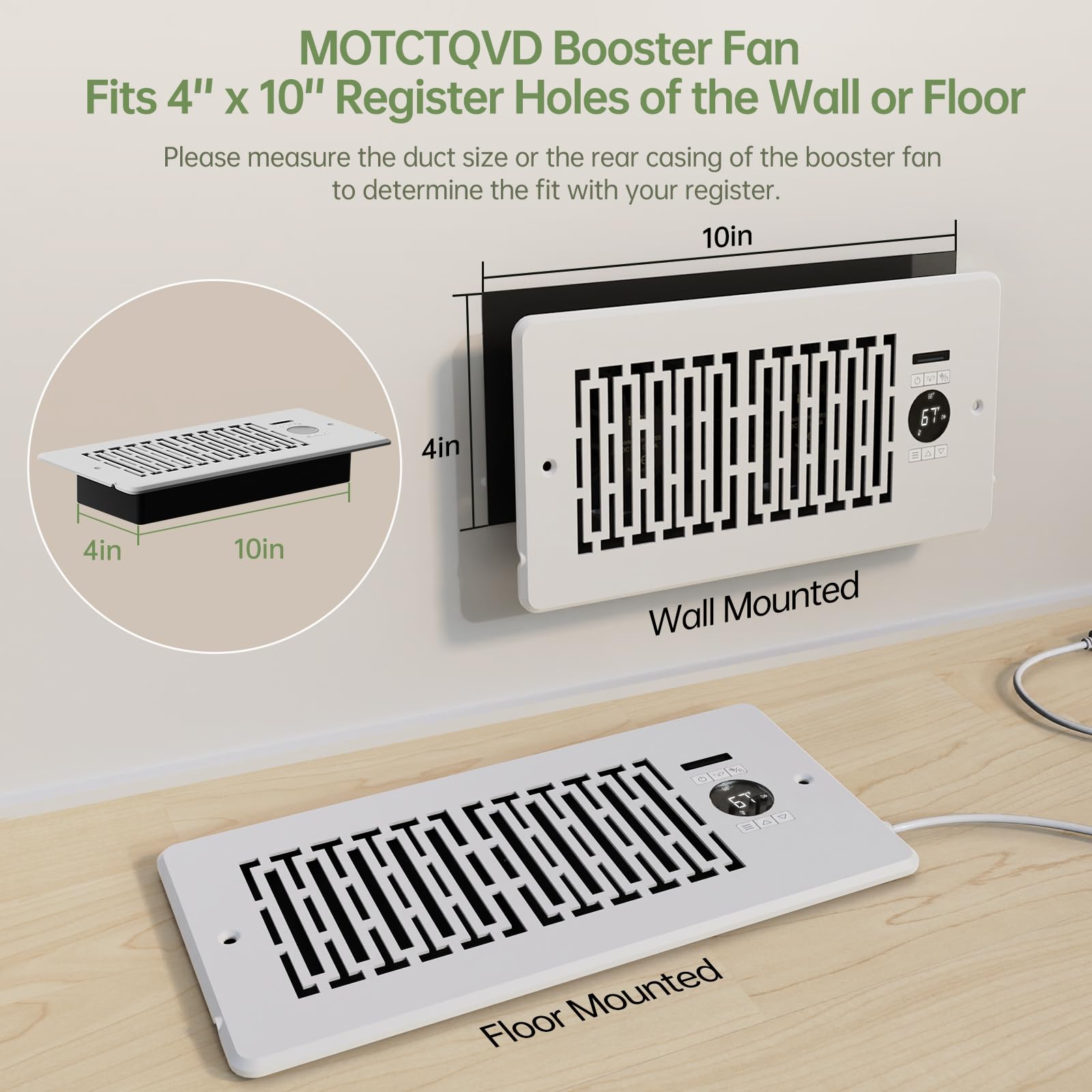 Motctqvd Register Booster Fan Fits 4    X 10    Register Holes, Smart Control Heating Cooling Ac Vent Fan, 10-Speed Quiet Regist