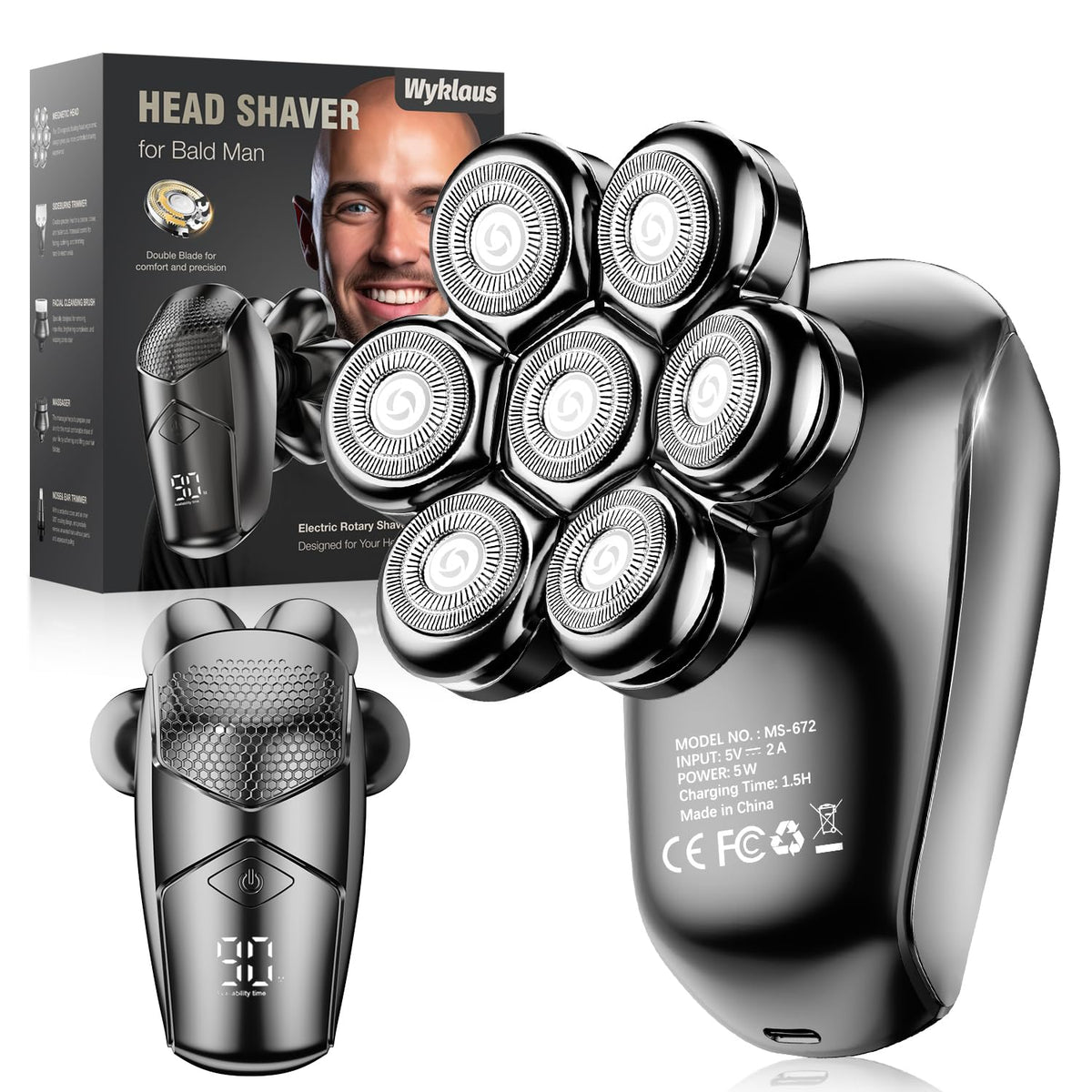 Head Shavers For Bald Men, Wyklaus Detachable Head Shavers 5 In 1 Electric Razor Ipx7 Waterproof Dry Wet Shaving For Men Women,7