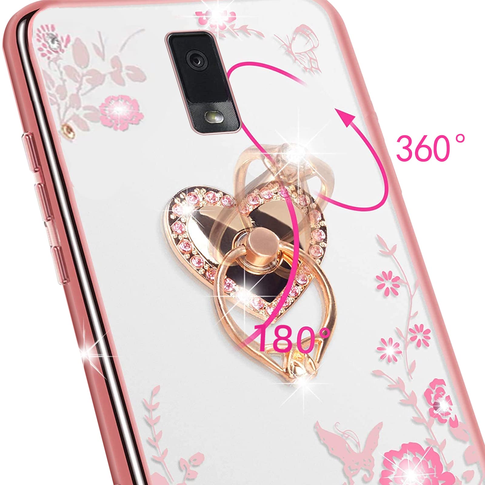 For Blu View 3 Phone Case, Blu View 3 Case For Women Glitter Crystal Butterfly Heart Floral Tpu Luxury Bling Cute Protective Cov