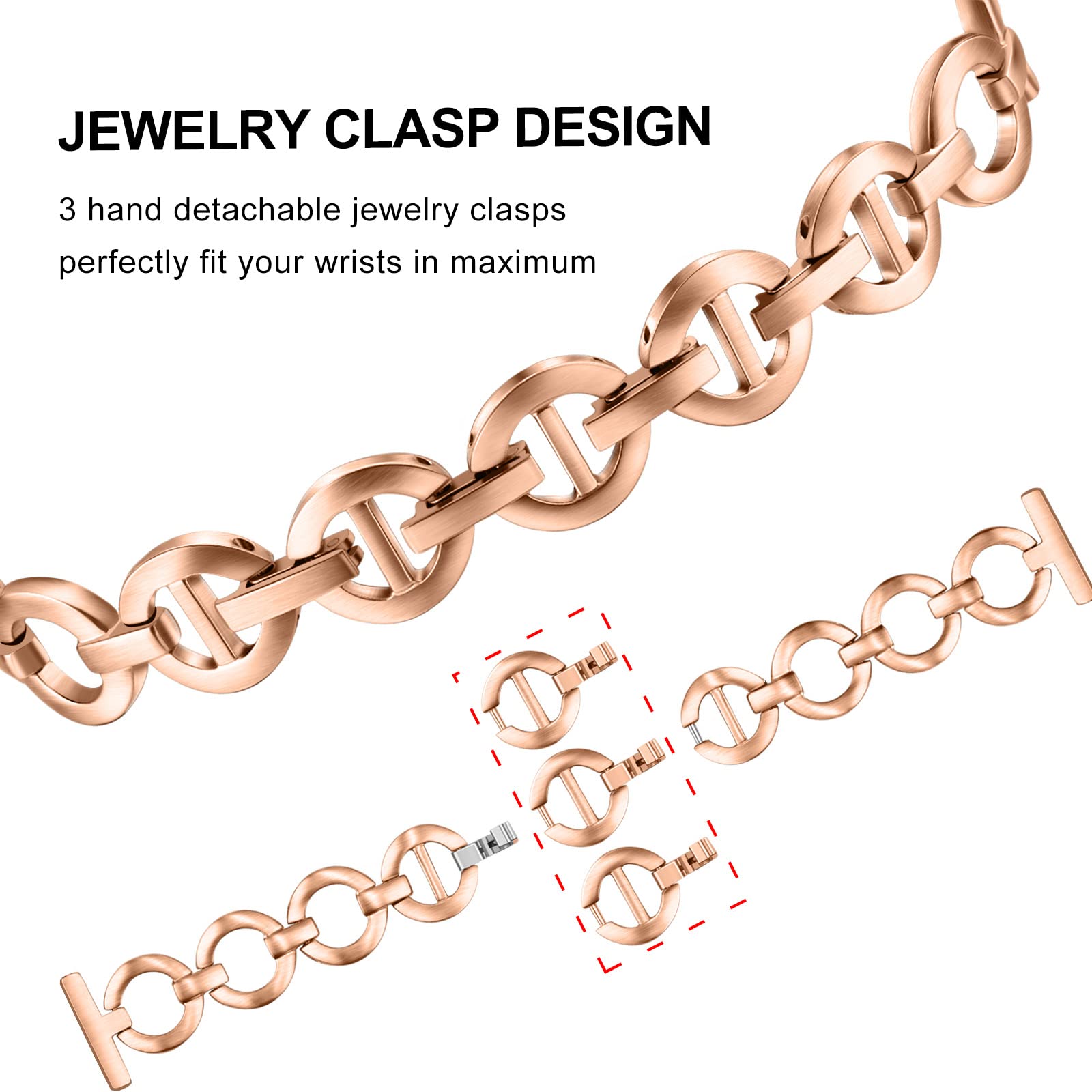 Trumirr Band For Garmin Vivoactive 4S / Venu 2S / Venu 3S / Vivomove 3S / Forerunner 265S Women Smart Watch, 18Mm Rose Gold Stai