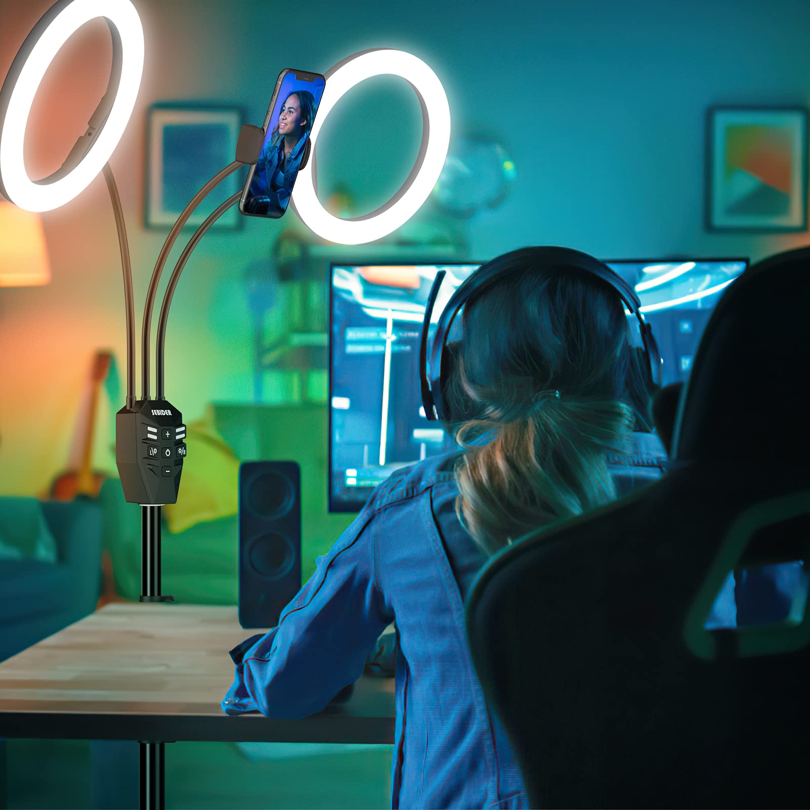 Sebider Dual 10 Led Ring Light With Tripod Stand & Phone Holder, Selfie Circle Lights With 5 Light Modes (2700-6500K)&12 Brightn