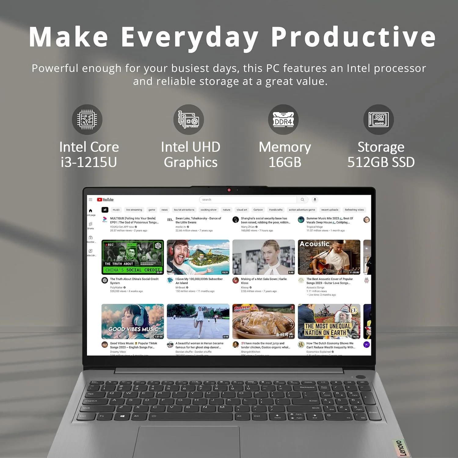 Lenovo Ideapad 1 15.6'' Fhd Laptop, 12Th Gen Intel Core I3 1215U 6 Core Processor, 16Gb Ddr4 Memory, 512Gb Pcie Ssd, Sd Card Rea