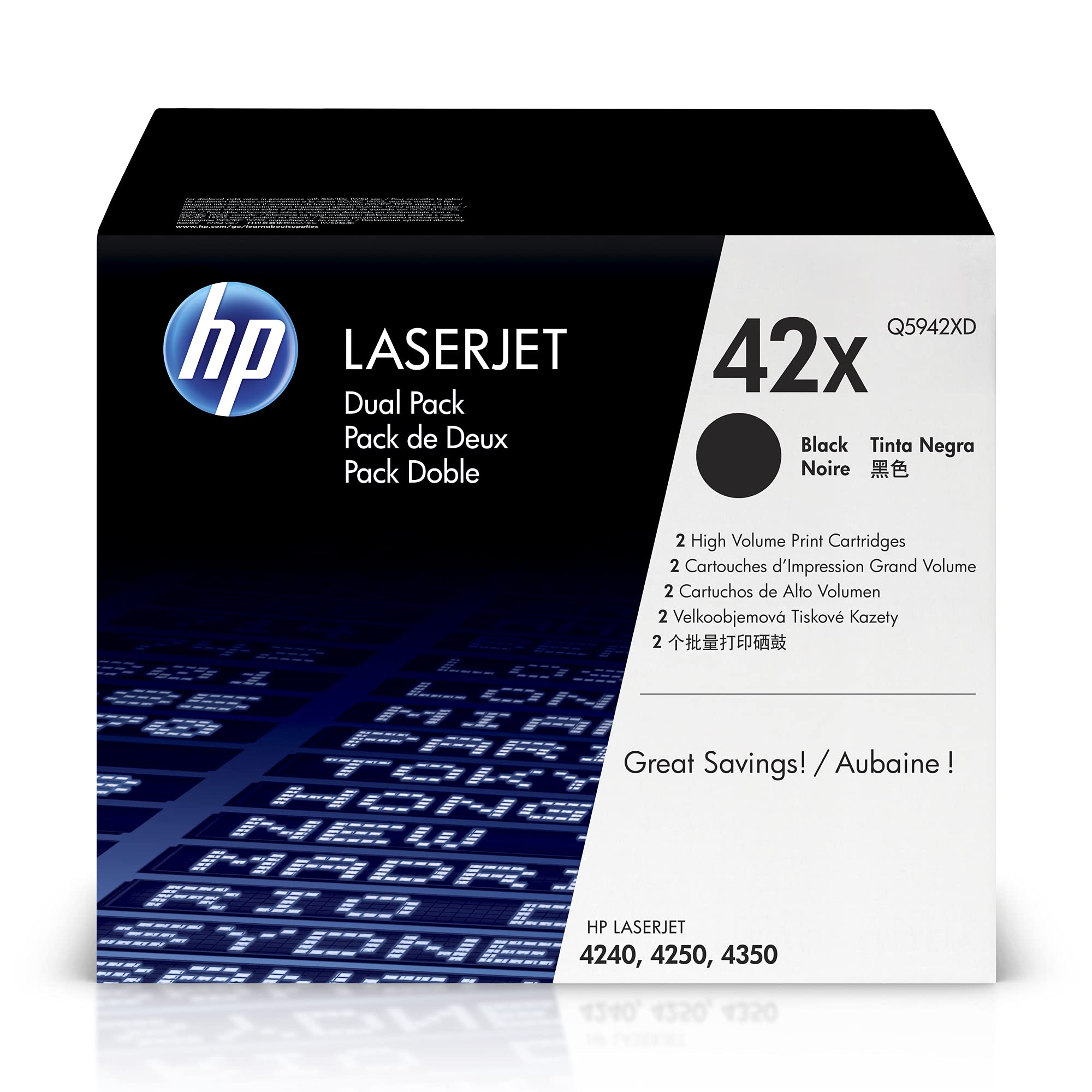 Hp Original 42X Black High Yield Toner Cartridges (2 Pack) | Works With Laserjet 4240, 4250, 4350 Series | Q5942Xd