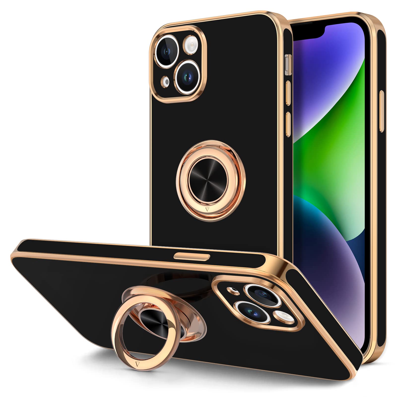 Hython For Iphone 14 Plus Case With Ring Stand [360 Rotatable Ring Holder Magnetic Kickstand] [Support Car Mount] Transparent Ha