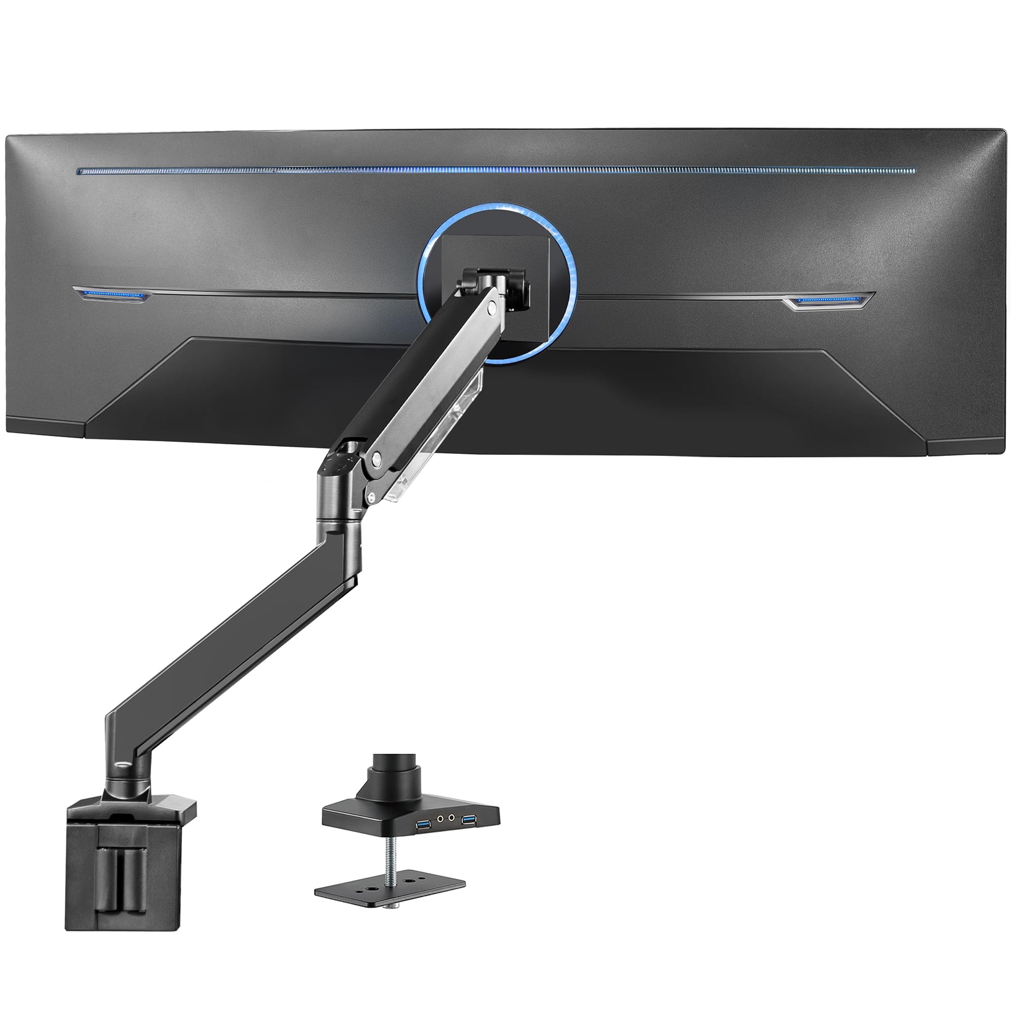 VIVO Premium Aluminum Heavy Duty Monitor Arm with 3.0 USB Ports, Fits Ultrawide Monitors up to 49 inches and 33 lbs, Single Desk Mount Stand, Pneumatic Height, Max VESA 100x100, Black, STAND V101G1U