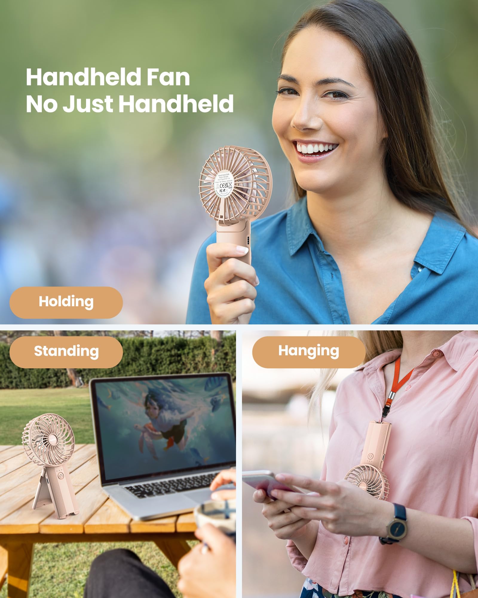 Mini Portable Folding Handheld Fans Usb Rechargeable Personal Fan Neck Desktop 4 Speed 3 In 1 Silent Handheld Small Fan 6 15 Hou