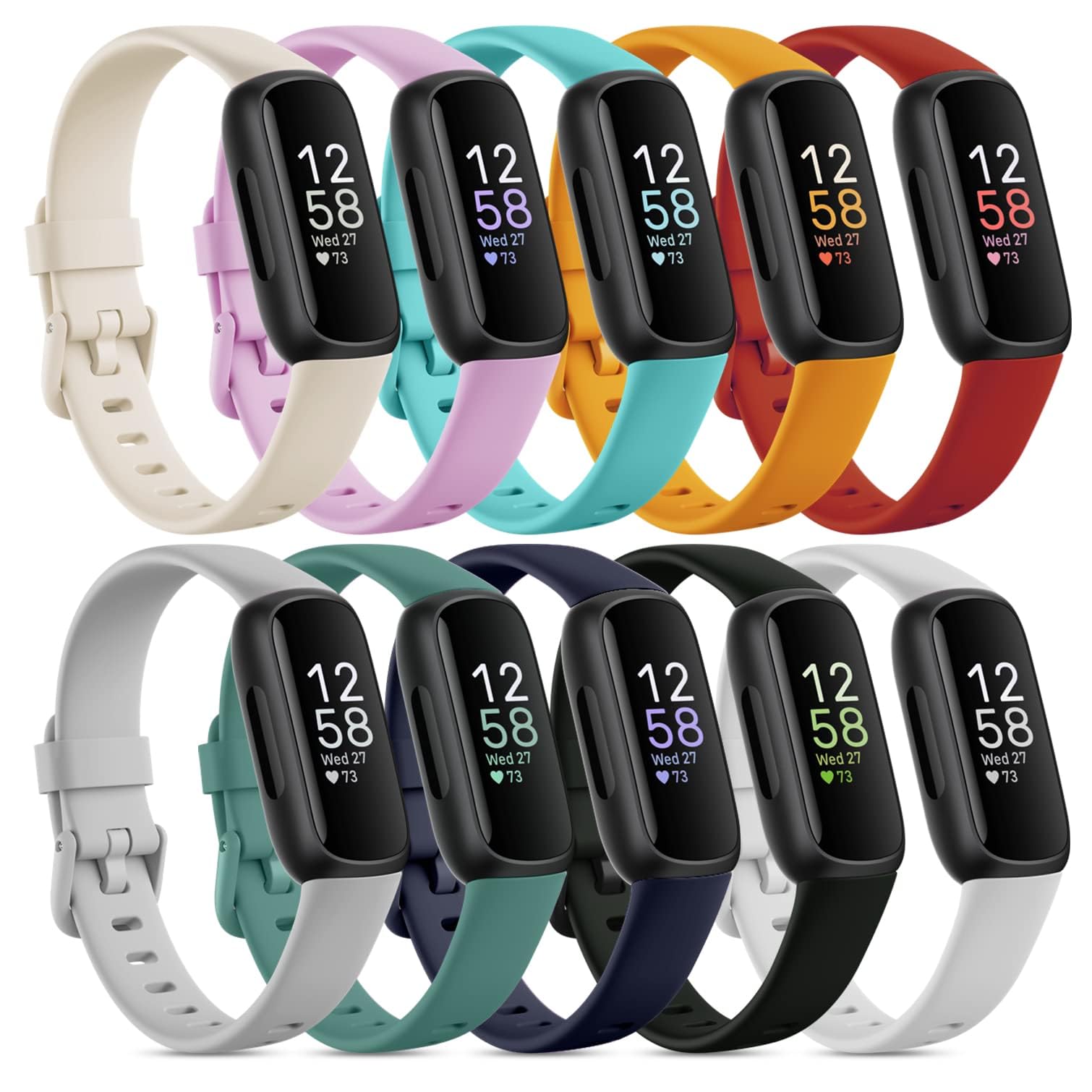 Farluya 10 Pack Bands Compatible With Fitbit Inspire 3,Soft Sport Straps Silicone Replacement Wristband For Fitbit Inspire 3 Tra