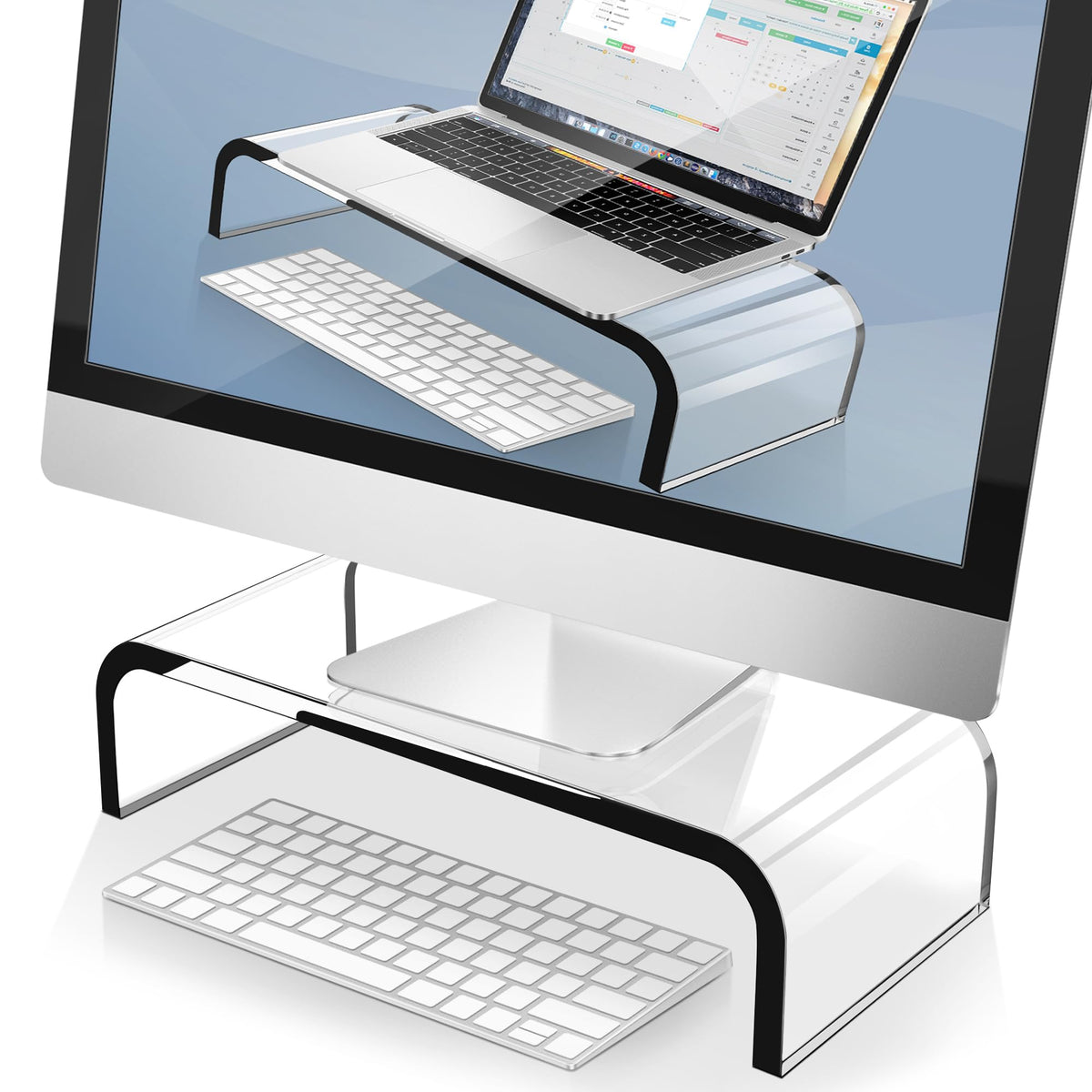 AboveTEK Acrylic Monitor Stand � Clear Monitor Riser & Computer Desk Stand, Premium Acrylic Laptop Stand for Home Office, PC TV Stand with Keyboard Storage Heavy Duty Desk Riser