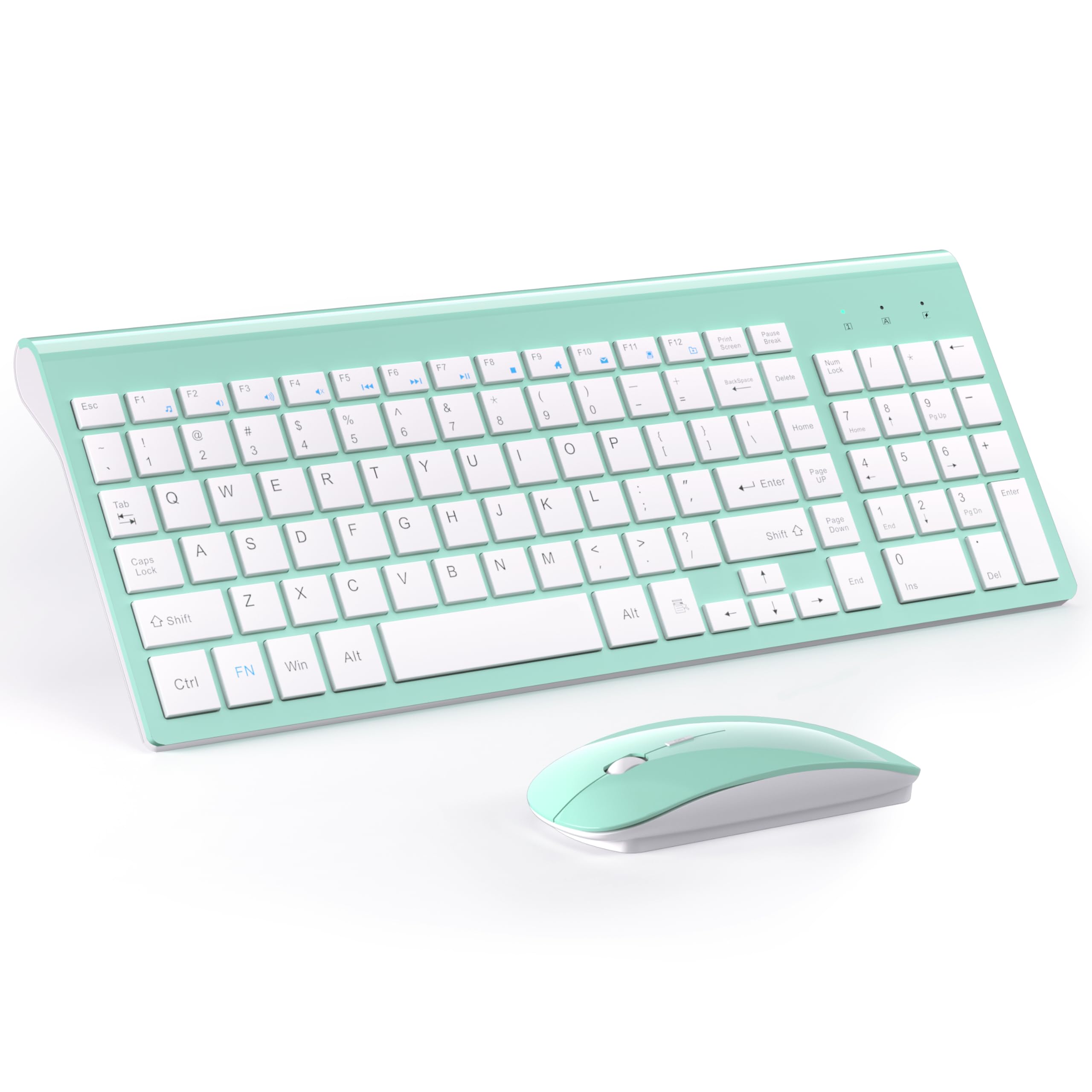 Wireless Keyboard And Mouse Ultra Slim Combo, Topmate 2.4G Silent Compact Usb 2400Dpi Mouse And Scissor Switch Keyboard Set With Cover, 2 Aa And 2 Aaa Batteries, For Pc/Laptop/Windows/Mac   Mint Green