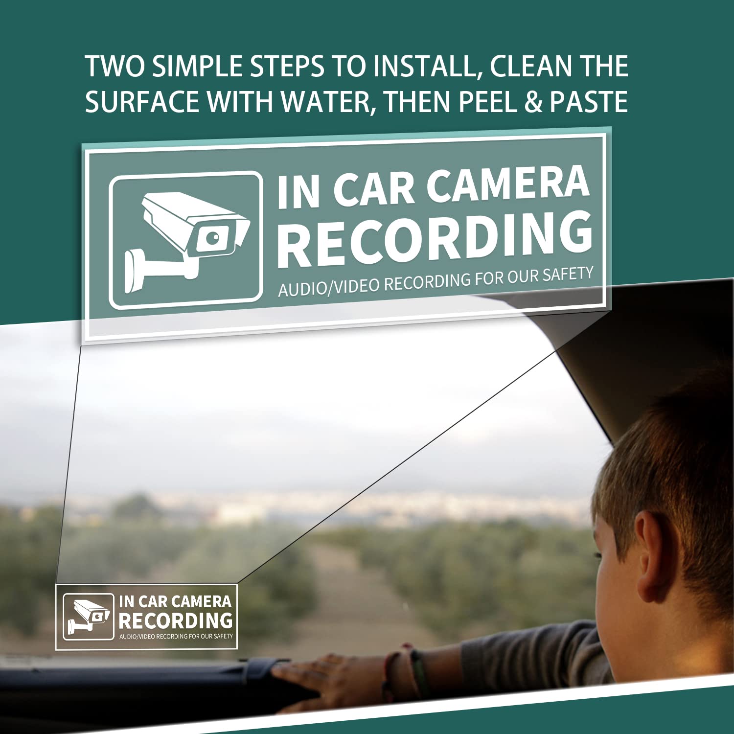 In Car Camera Audio Video Recording Window Vinyl Stickers 2  6 Inch Back Self Adhesive Security Warning Sign Removable For Car V