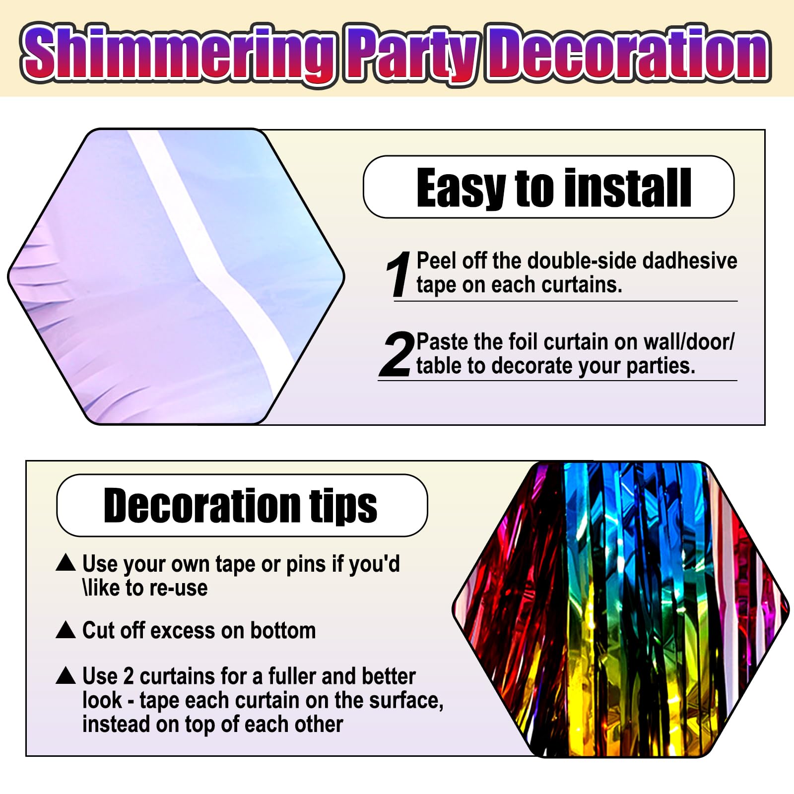 3 Pack Rainbow Foil Fringe Curtain Backdrop, 3.28Ft X 9.8Ft Metallic Tinsel Foil Fringe Streamer Curtains For Photo Booth, Chris