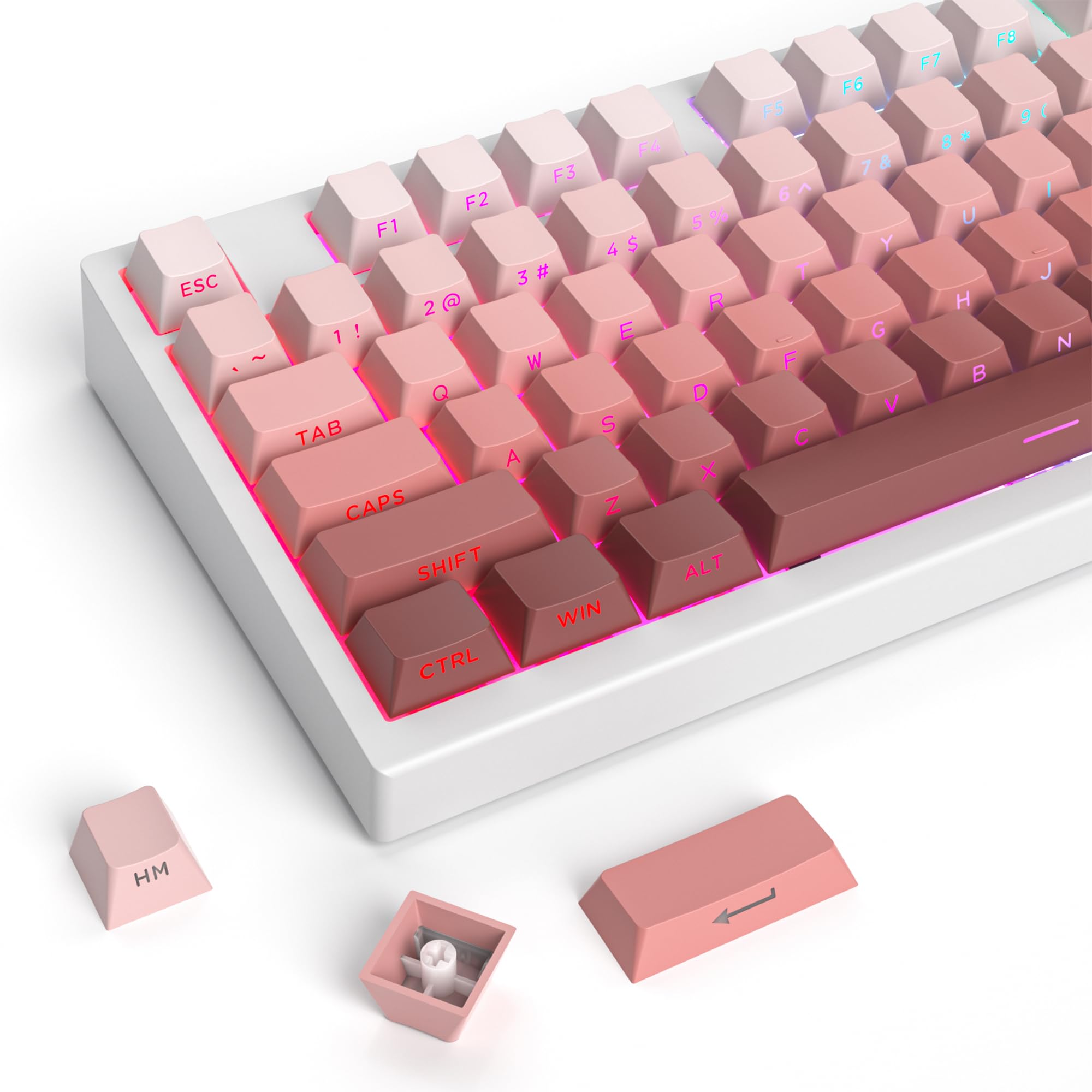 Ussixchare Pbt Keycaps Gradient Pink Keycaps Side Printed Keycaps Set Shine Through Cherry Profile Double Shot Custom Keycaps Mi
