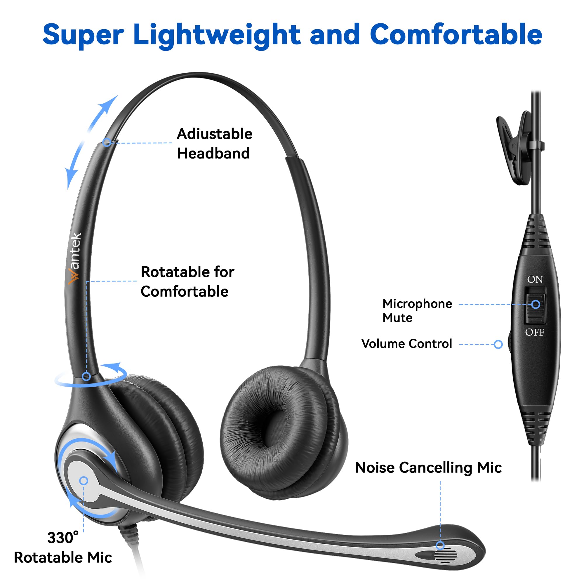 Phone Headset Rj9 With Microphone Noise Cancelling & Volume Controls, Office Telephone Headset Compatible With Polycom Plantroni