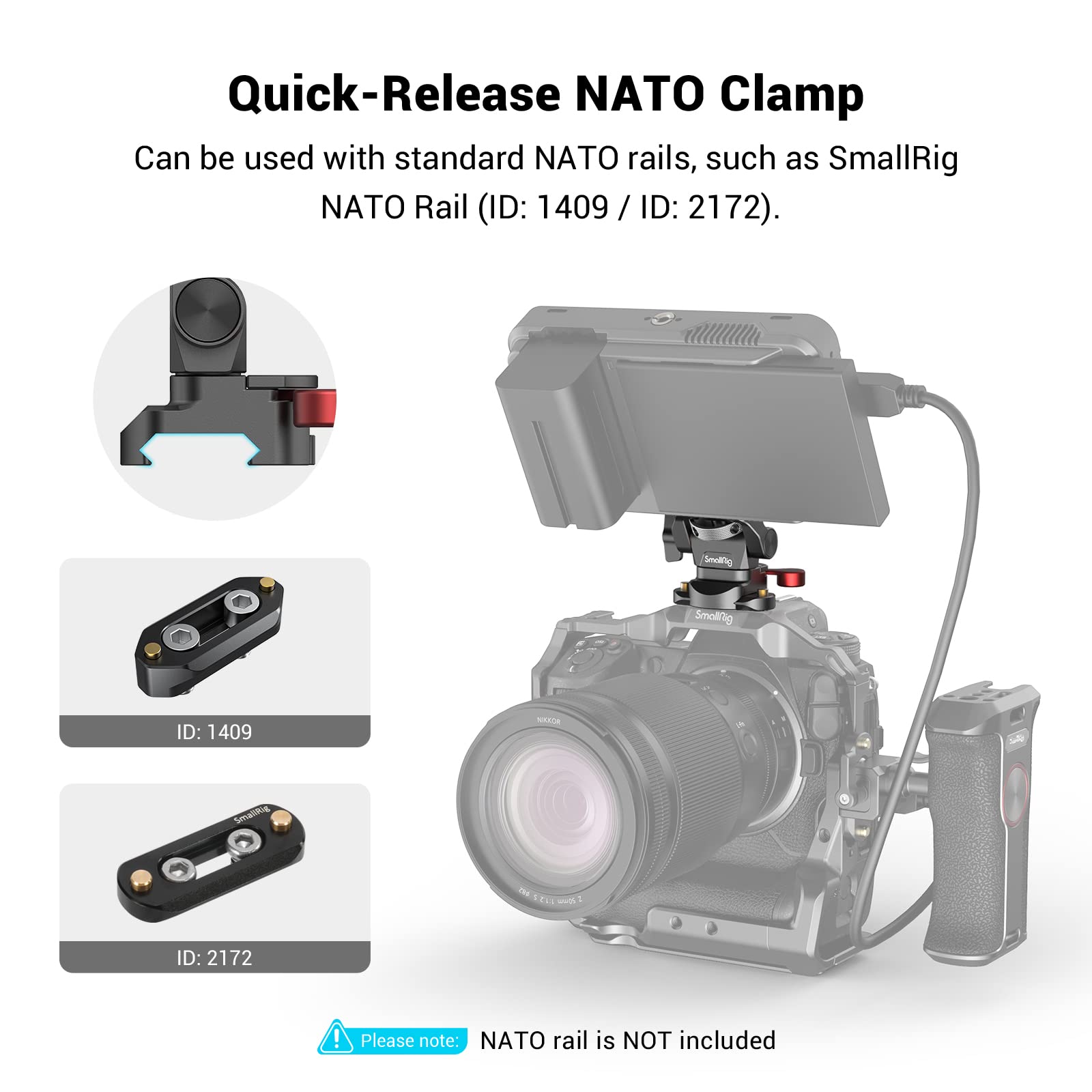 Smallrig Field Monitor Mount With Nato Clamp, Camera Monitor Holder For 5    And 7    Monitor, Swivel And Tilt Adjustable - 2906