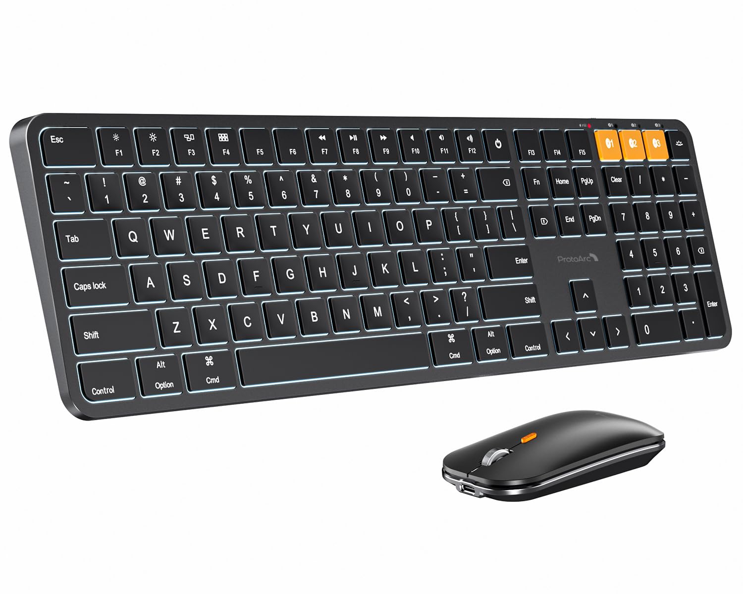 ProtoArc KM100A Backlit Bluetooth Keyboard Mouse Combo for Mac, Black