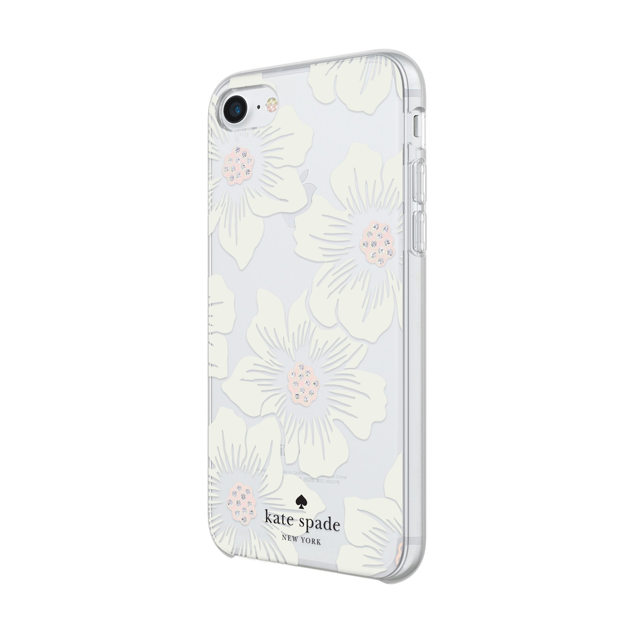 Kate Spade New York Phone Case|For Apple Iphone 8, Iphone 7, Iphone 6S, And Iphone 6|Protective Phone Cases With Slim Design, Drop Protection,And Floral Print Hollyhock Cream/Blush/Crystal Gems/Clear