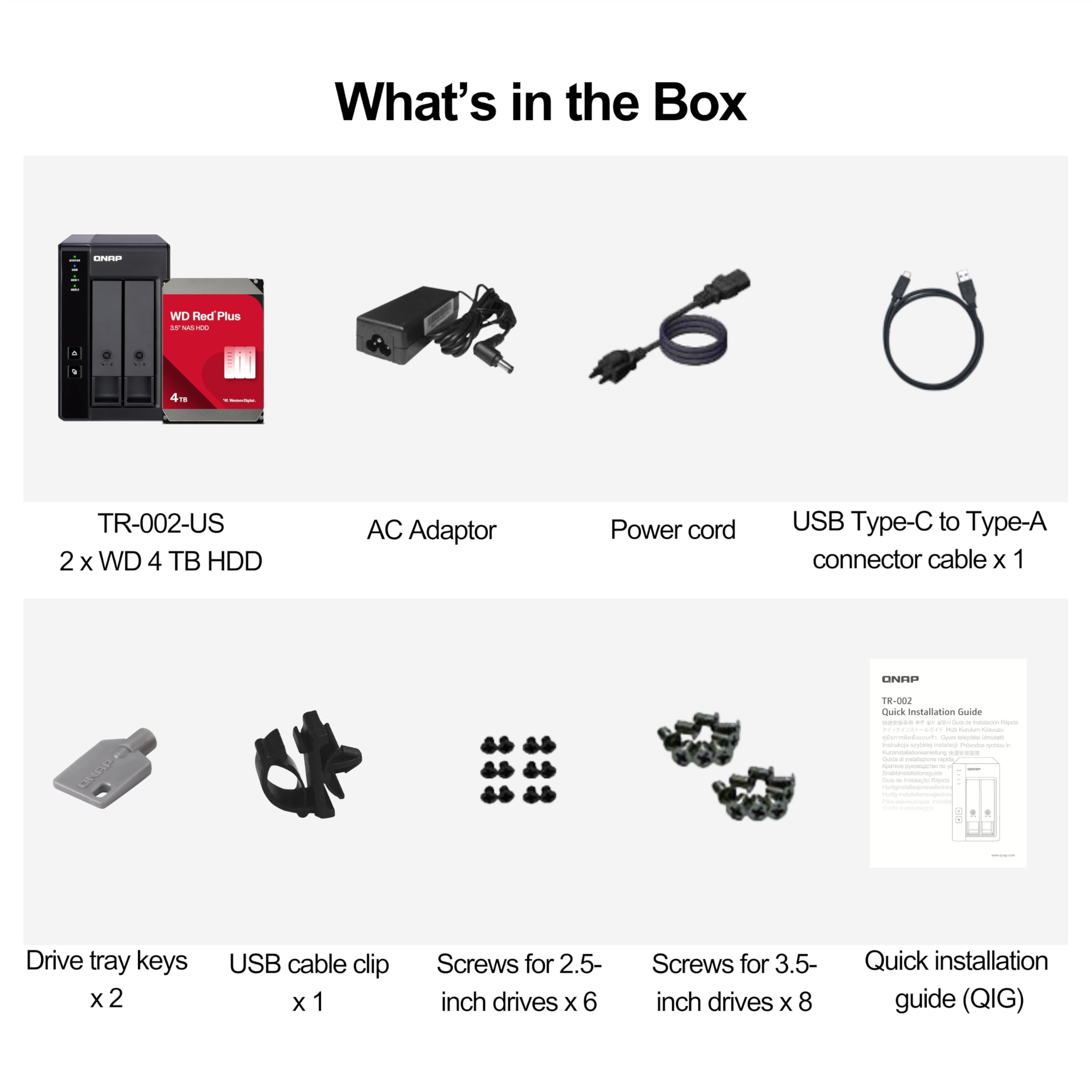QNAP 2 Bay DAS with 4TB Storage Capacity, USB 3.2 Gen 2 Type C, Preconfigured RAID 1 WD Red Plus HDD Bundle (TR 002 24WD US)