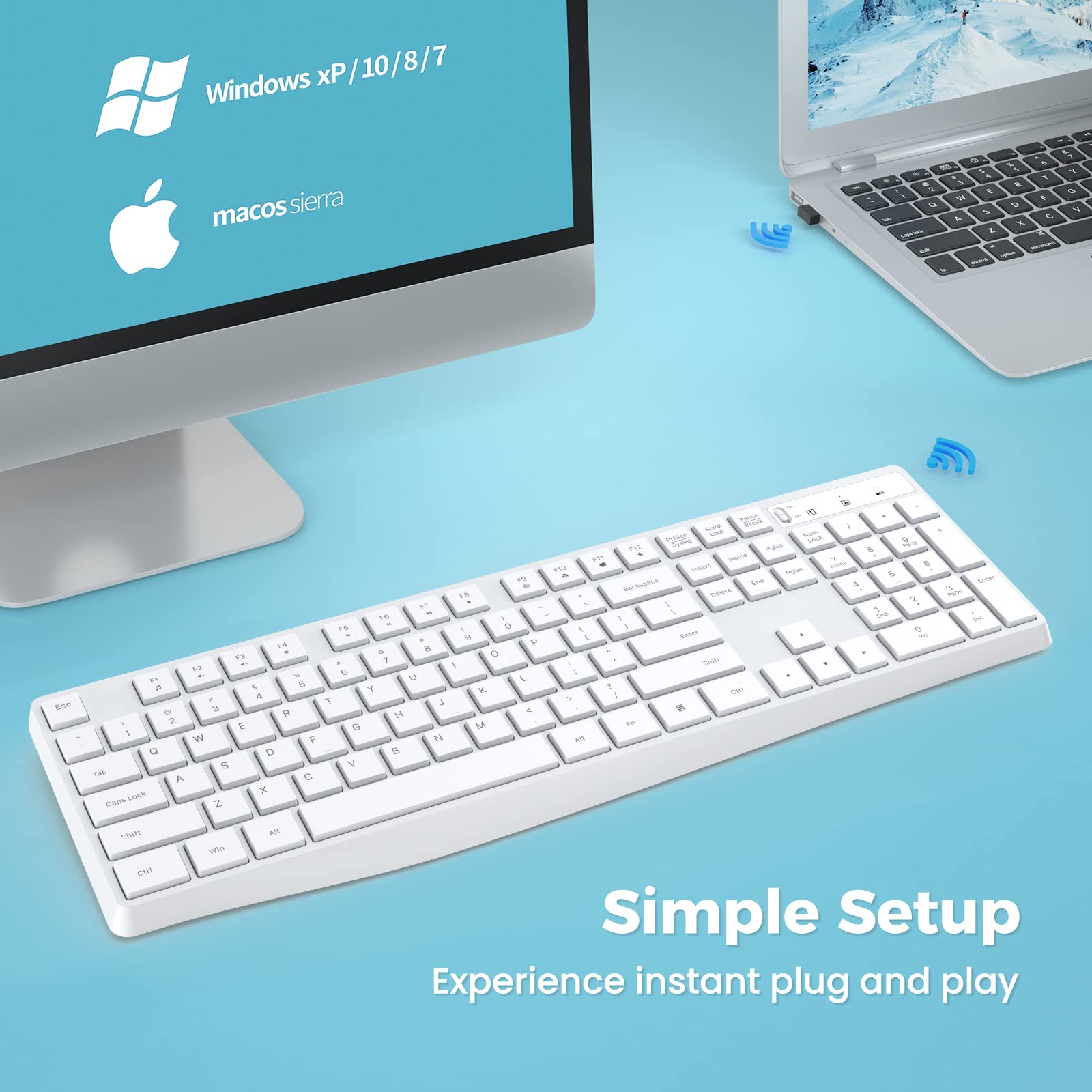 Lovaky Wireless Keyboard, 2.4G Ergonomic Wireless Computer Keyboard, Enlarged Indicator Light, Full Size Pc Keyboard With Numeri