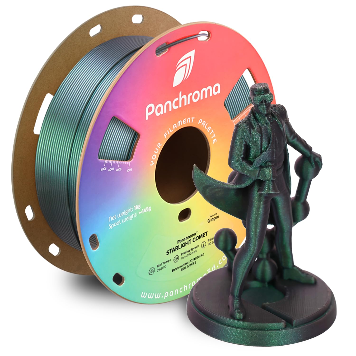 Polymaker Panchroma Green Color Changing PLA, 1.75mm, 1KG, Glitter Starlight Comet 3D Printer Filament, Hides Layer Lines, Easy 