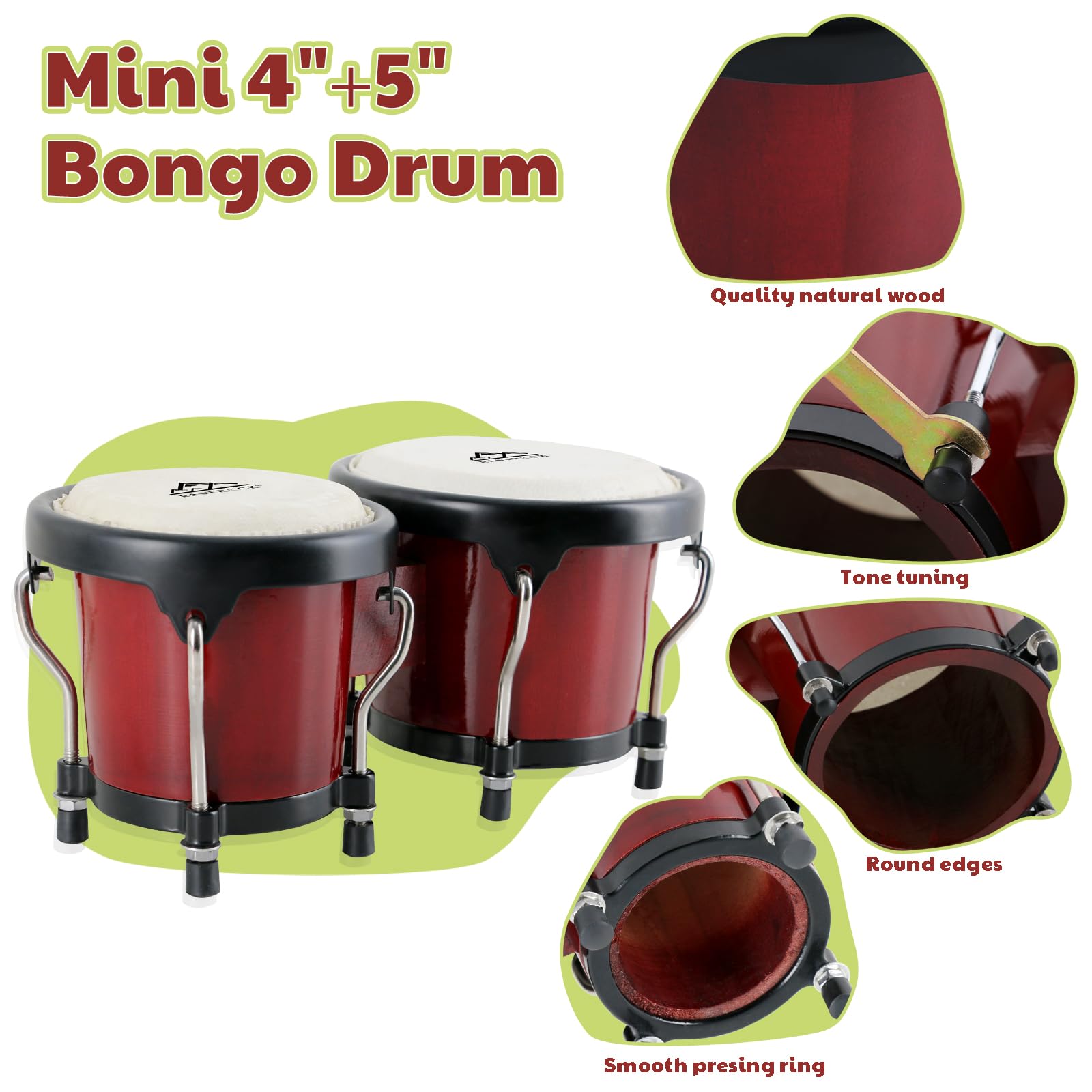 Eastrock Bongo Drum 4    And 5    Bongos Set For Adults Kids Beginners Professionals Tunable Wood And Metal Drum Percussion Inst