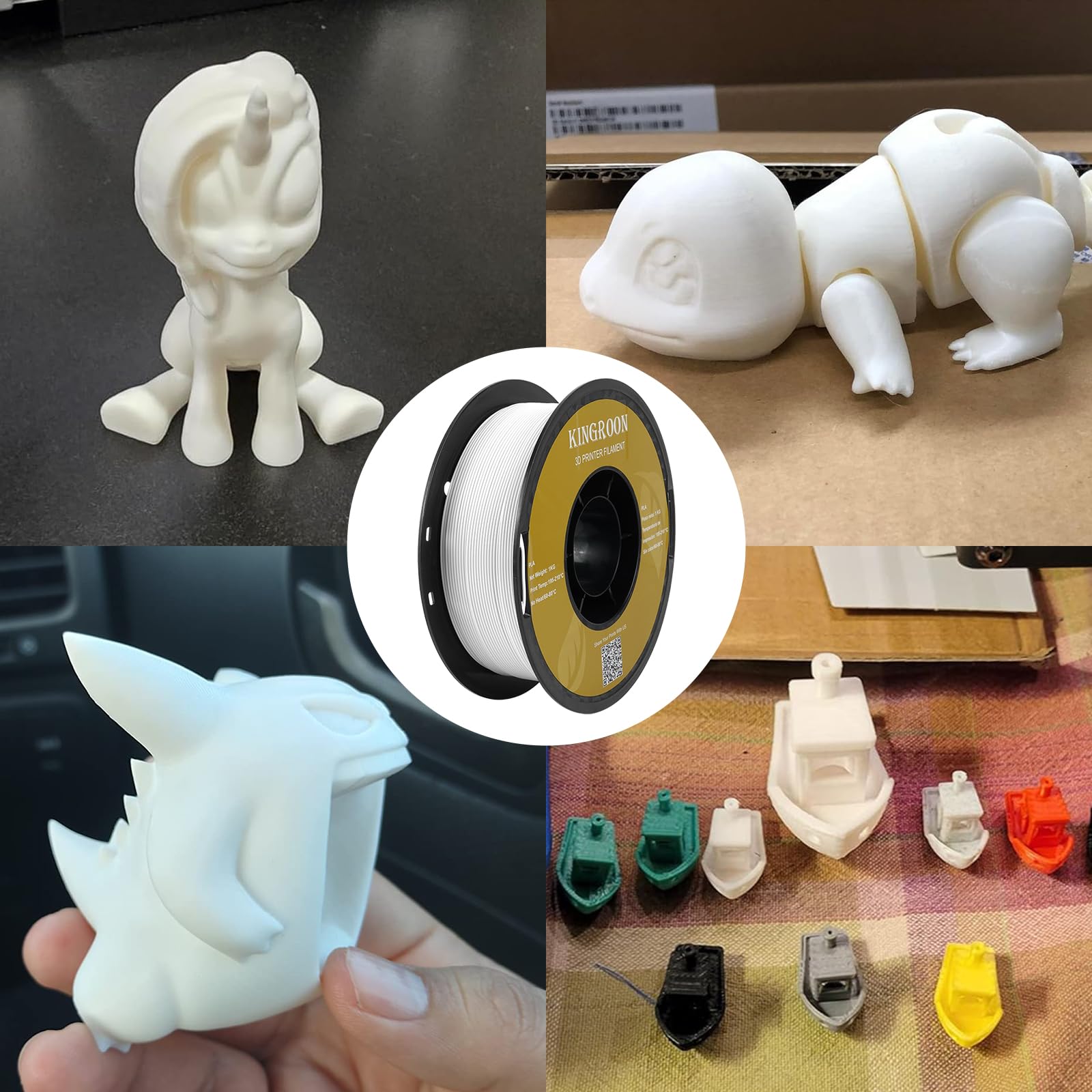 Kingroon Pla 3D Printer Filament, Dimensional Accuracy +/  0.02 Mm, 1 Kg Spool(2.2Lbs), 1.75 Mm,White