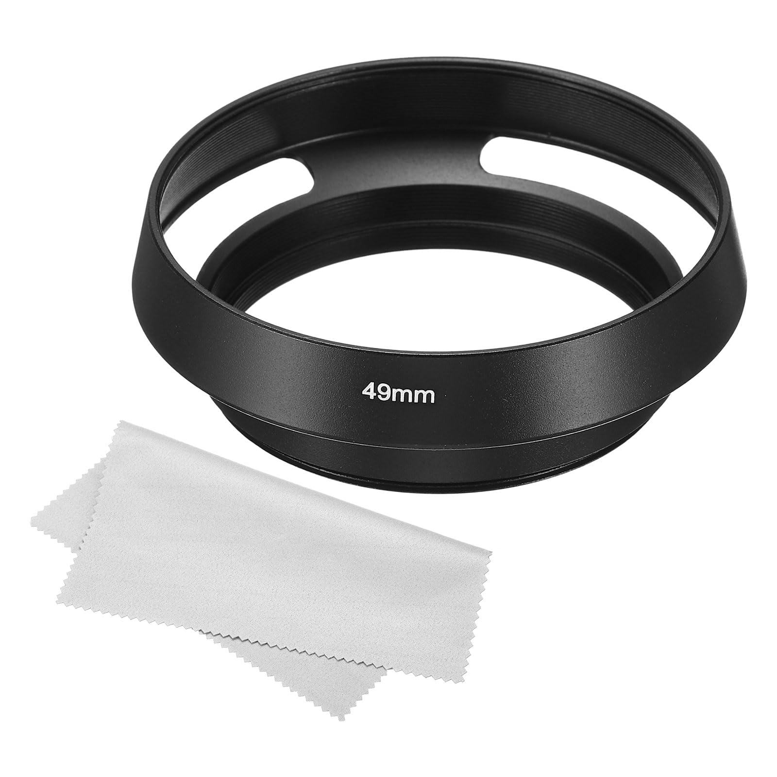 Patikil 49Mm Lens Hood, Standard Vented Matte Surface Anti Reflective Inside Hood With Cleaning Cloth For Camera Lens, Black For