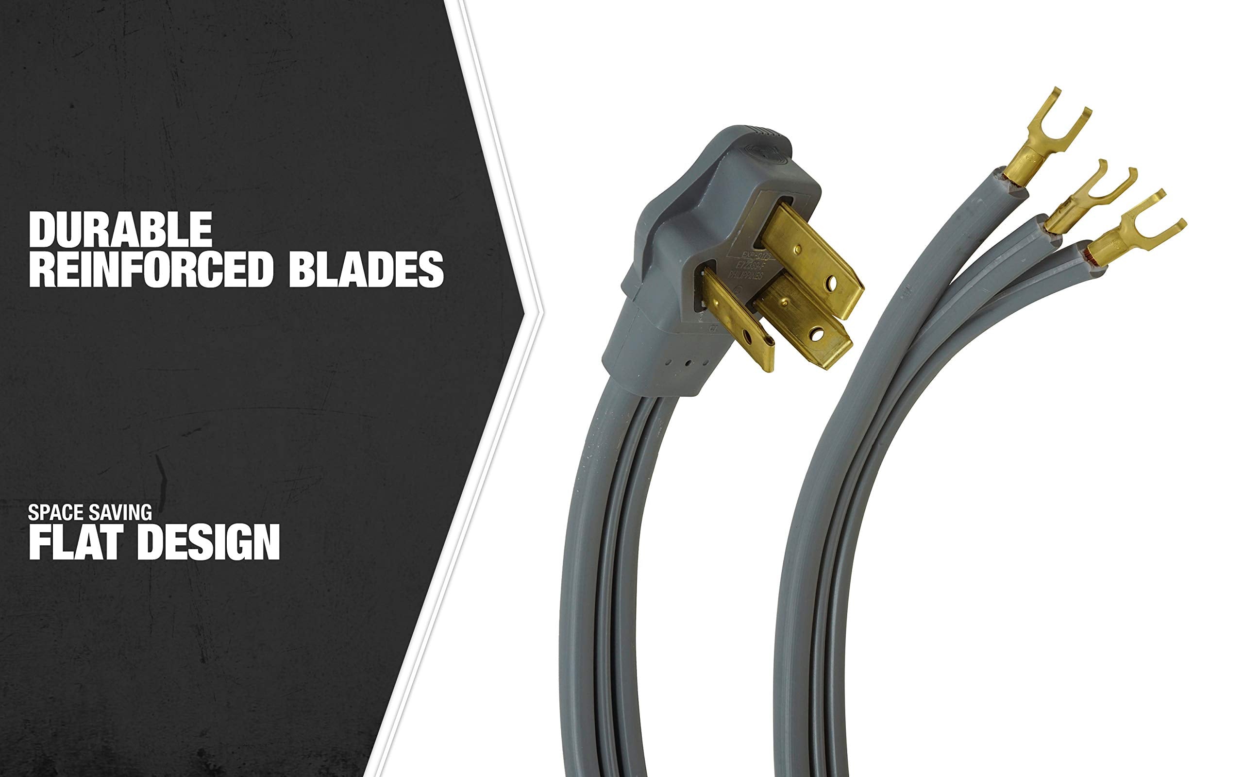 Southwire 9014Sw8809 Range Power Cord; 4 Foot; 1/4 Inch Flanged Terminals; Flat Plug; Compatible With Most Standard Free Standin