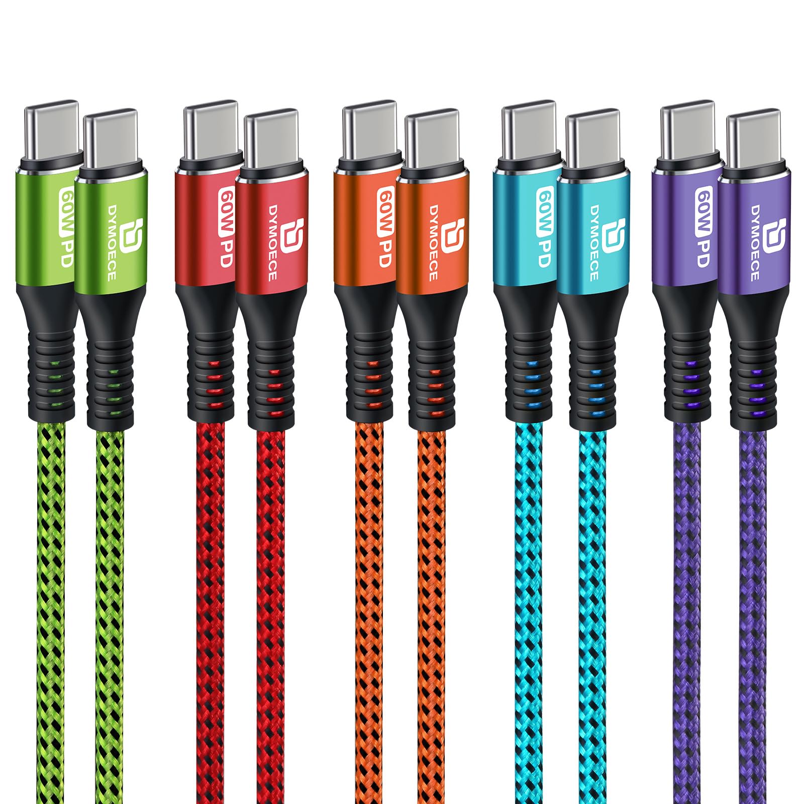 D Dymoece USB C to USB C Cable 60W Fast Charging C Cord 5Pack 6FT