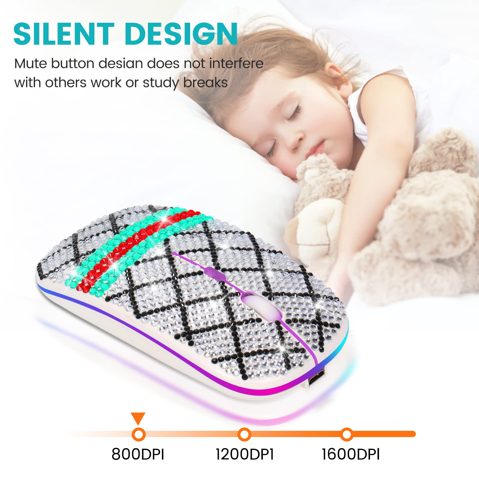 Greshare Wireless Mouse,2.4Ghz Optical Silent Mice With Wireless Bluetooth Dual Mode Connection Rgb Colorful Luminous For Comput
