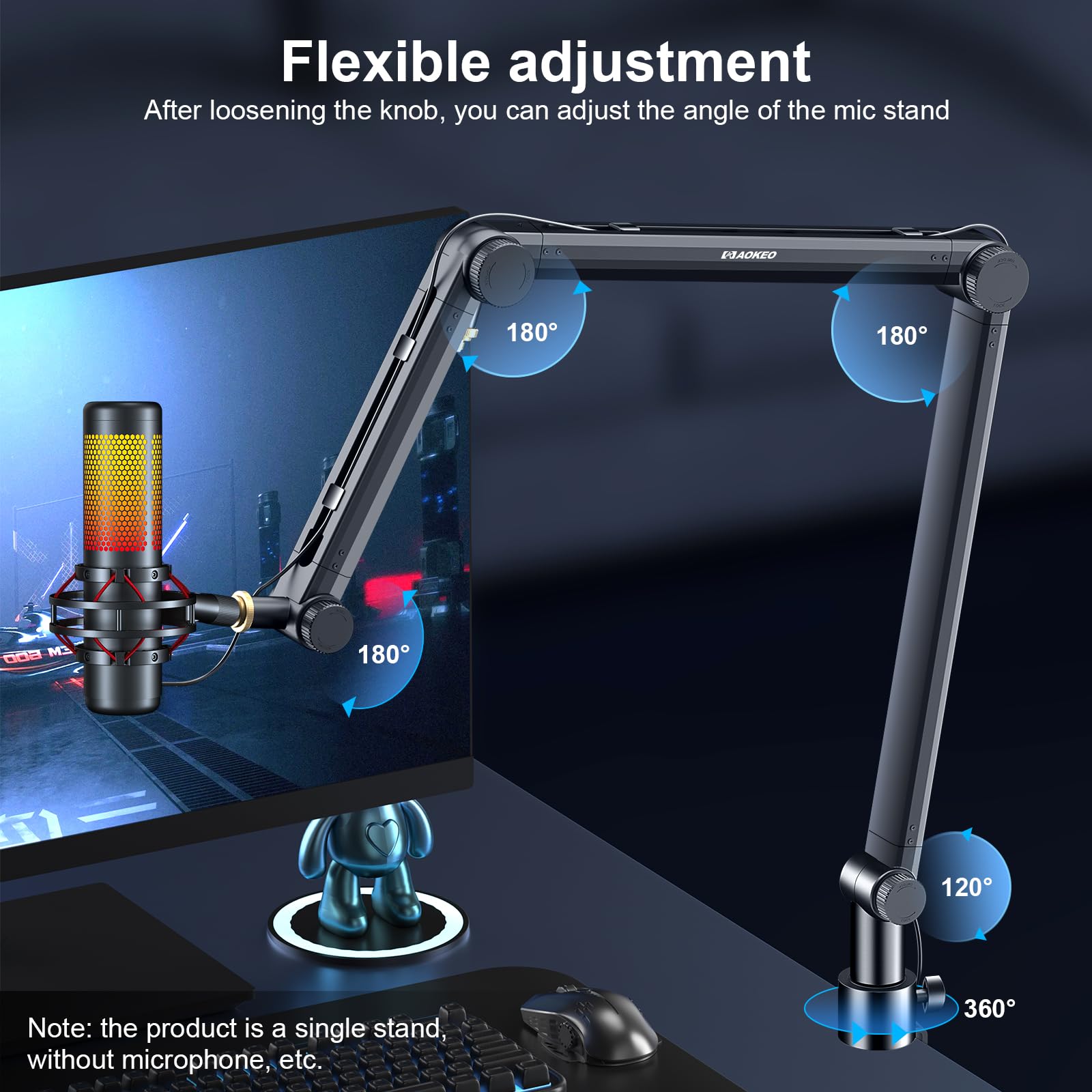 Microphone Arm,Aokeo Ak-49 Adjustable Compact Mic Suspension Boom Scissor Arm Stand For Blue Yeti,Snowball Ice, Hyperx Quadcast,