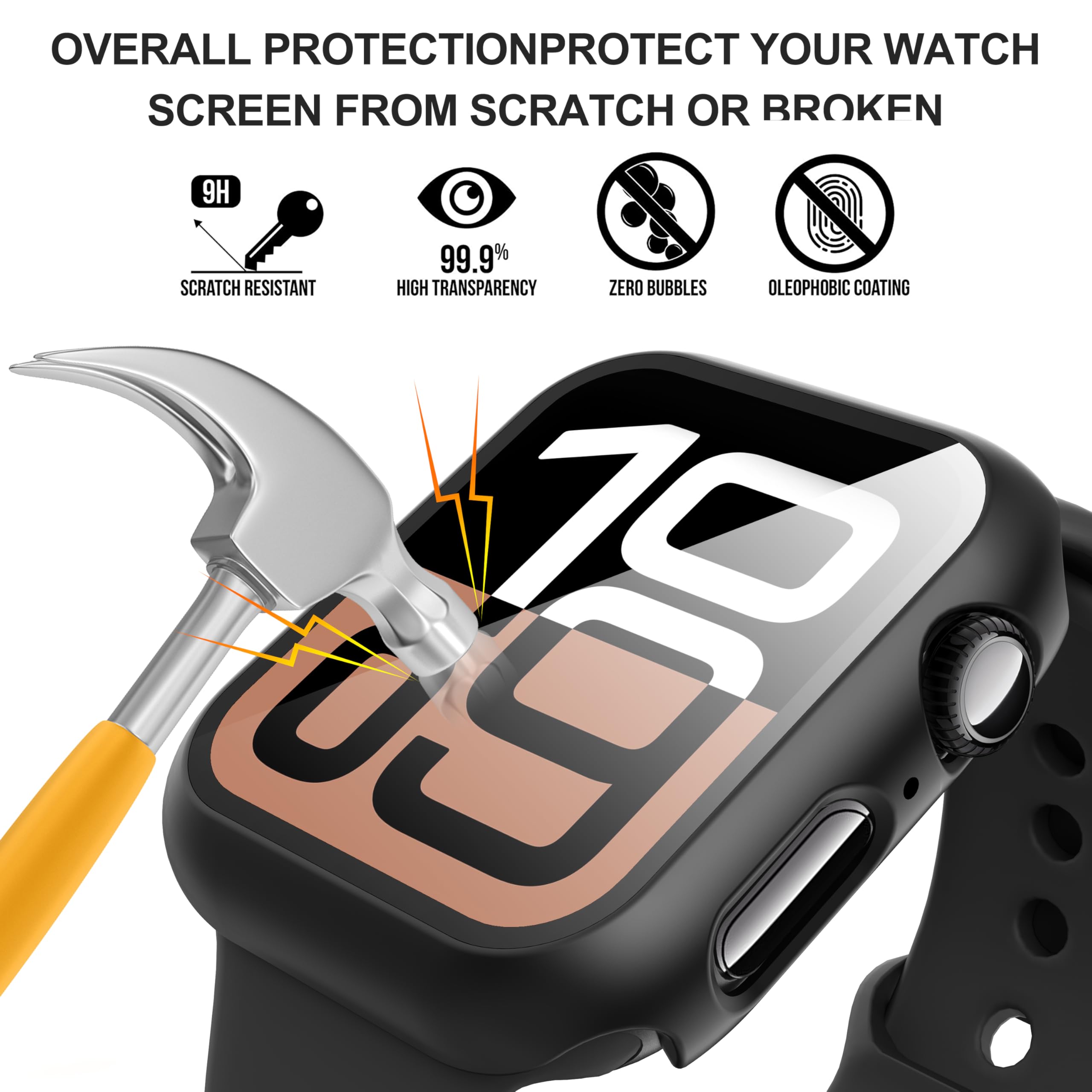 Diruite 2-Pack Apple Watch Series 10 Case 42mm with Tempered Glass Screen Protector - Black