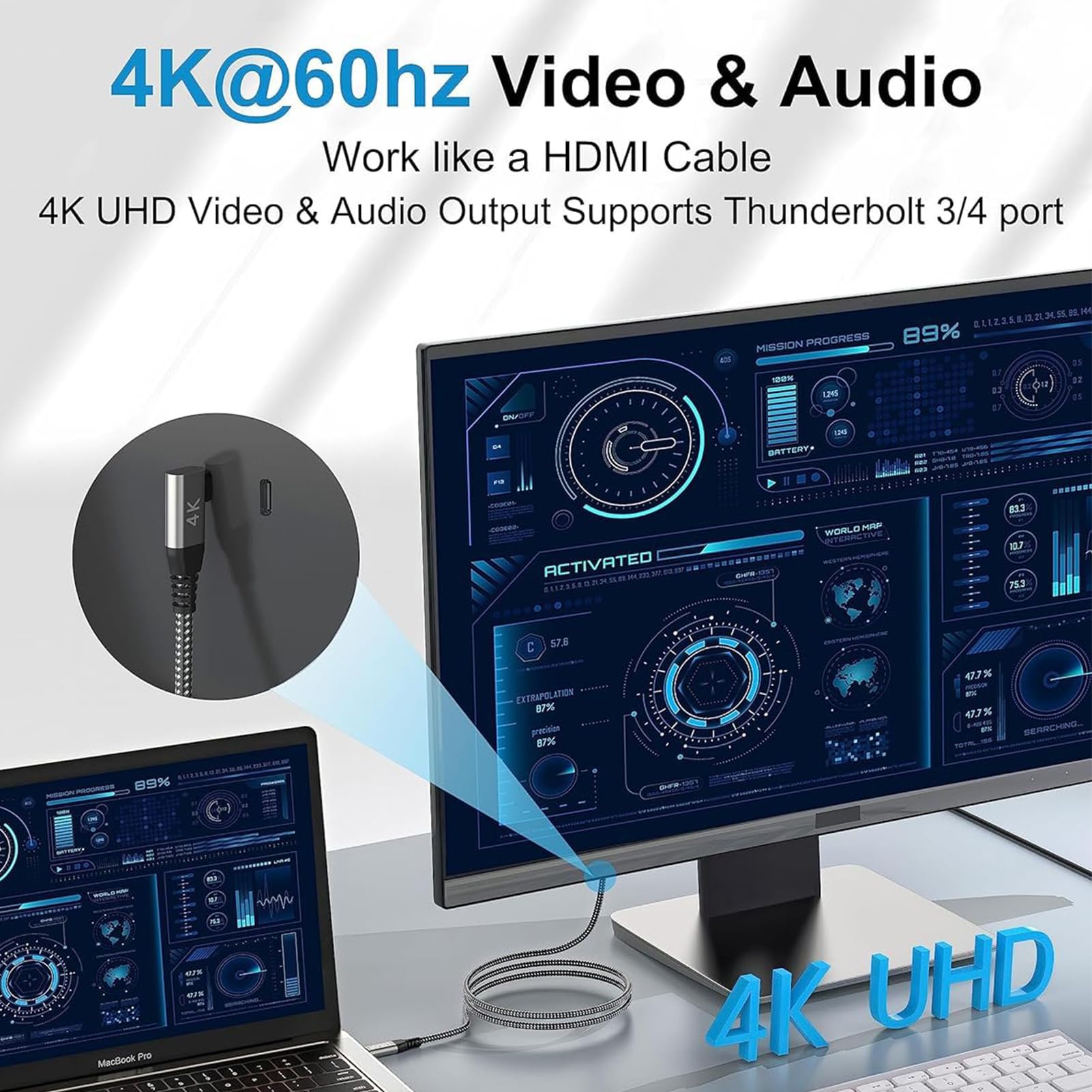 Short Usb C Cable 1Ft, Right Angle, Usb C 3.2 Gen 2X2, 20Gbps Data Transfer, 100W Pd Charging, 4K@60Hz Sync, Nylon Cord For Samsung S24/T7, Iphone 15 Pro, Sandisk Extreme Portable Ssd, Usb C Monitors
