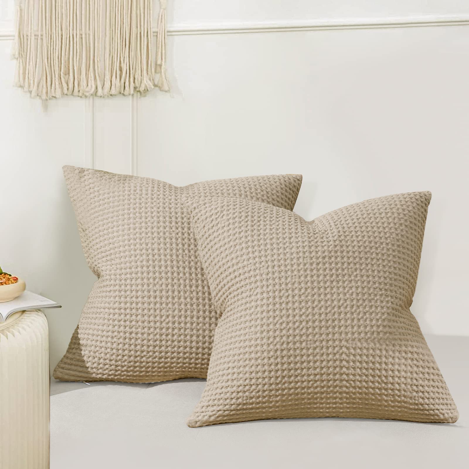 Phf 100 Cotton Waffle Weave Euro Shams Pillow Covers 26 X 26, No Insert, 2 Pack Elegant Home Decorative Euro Throw Pillow Covers